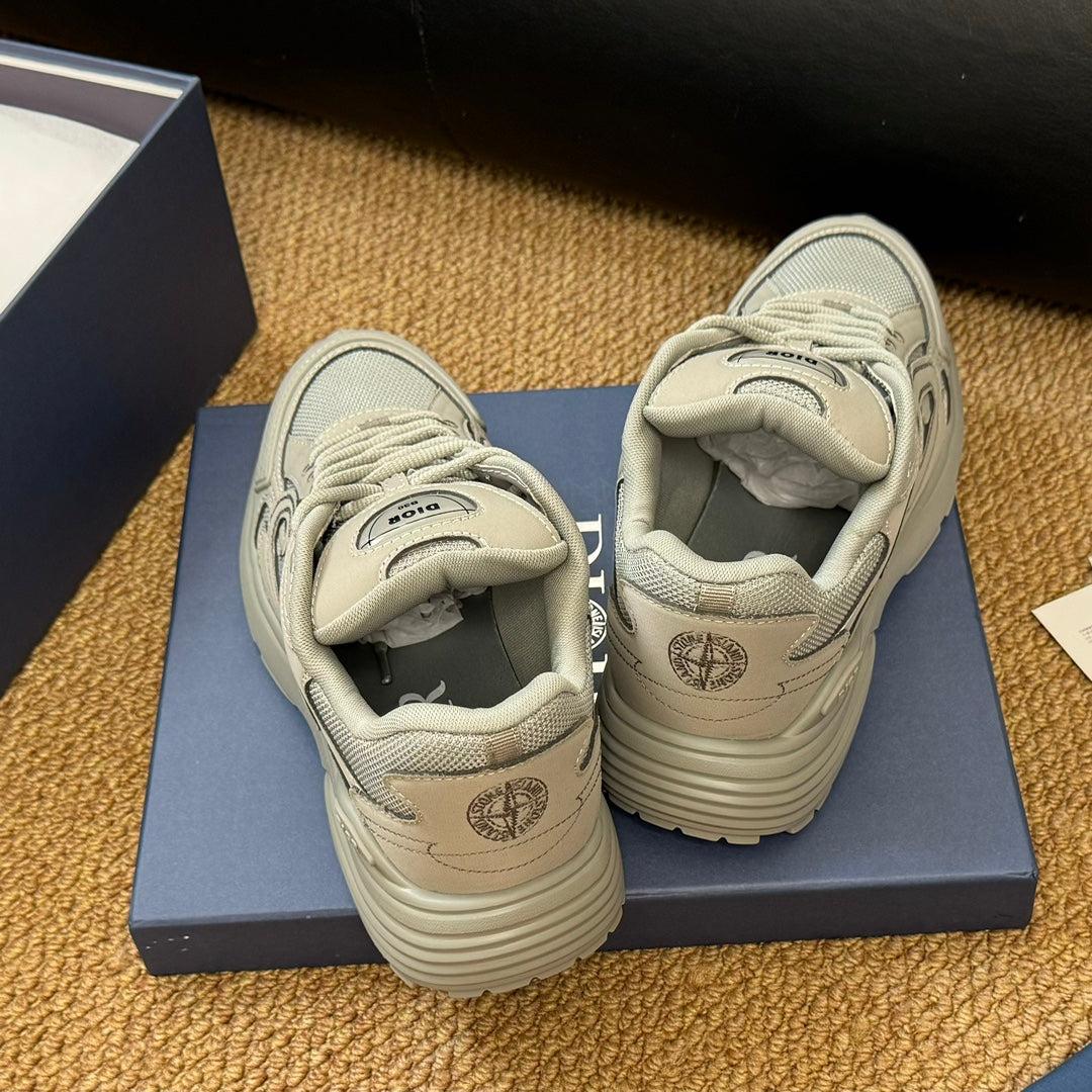 CD And Stone Island B30 Sneaker Light Beige Cowhide And Polyester Mesh Fabric
