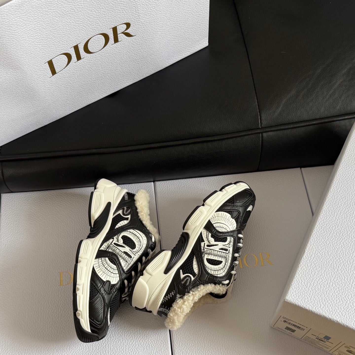 Dior 25 Chrono Sneakers Black Cream Mesh Calfskin 531389