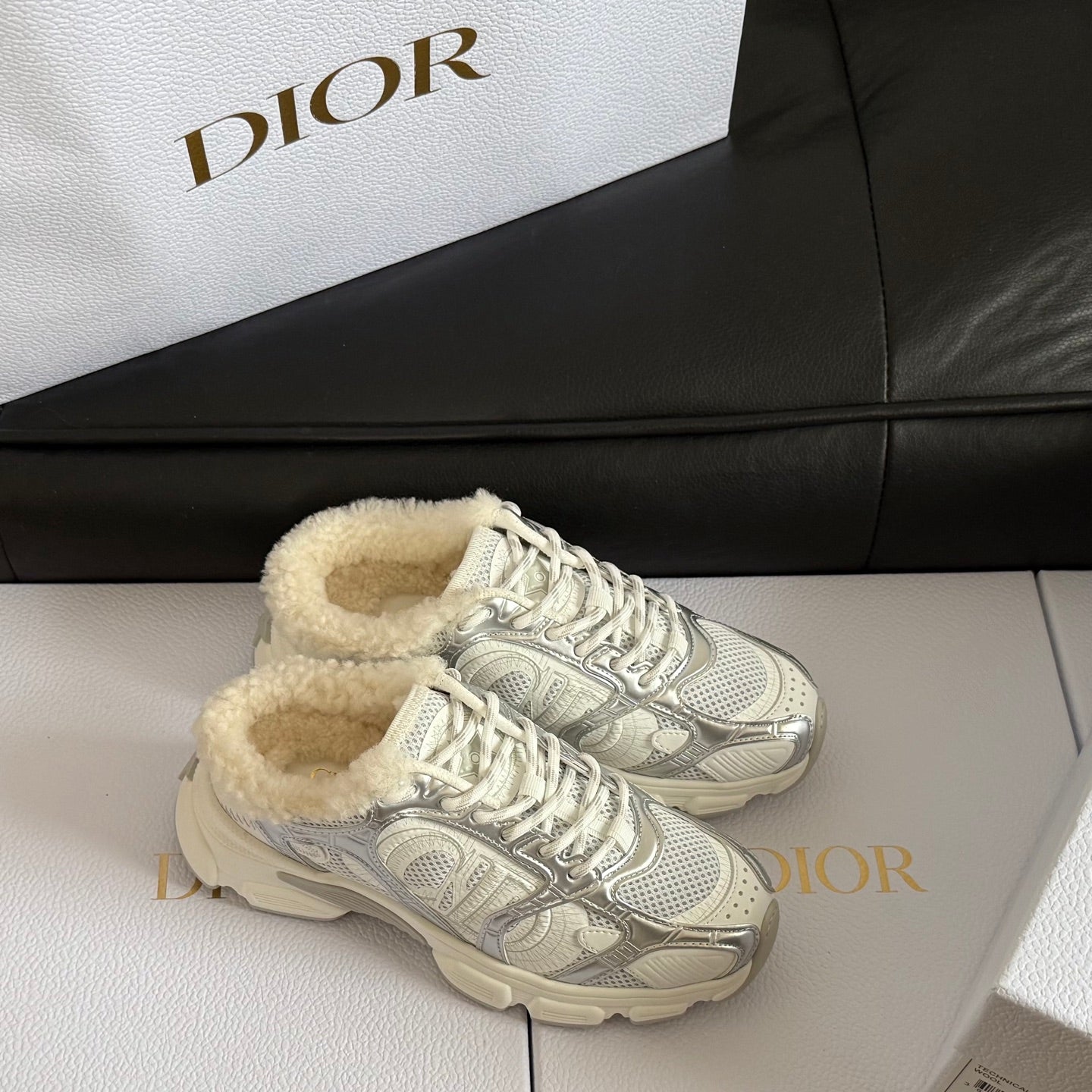 Dior 25 Chrono Sneakers White Silver Mesh Calfskin 531393