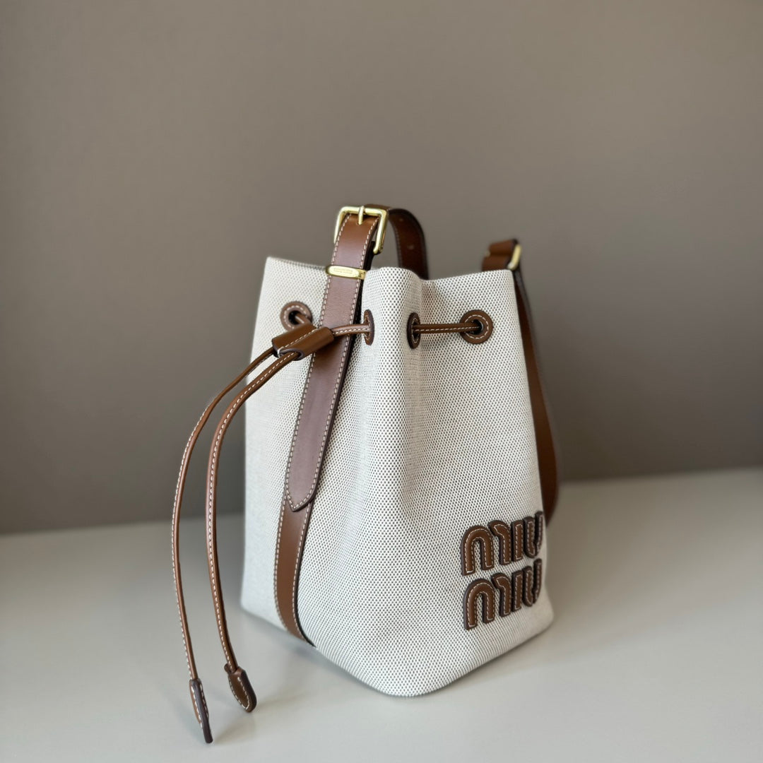 MiuMiu bucket bag white brown denim