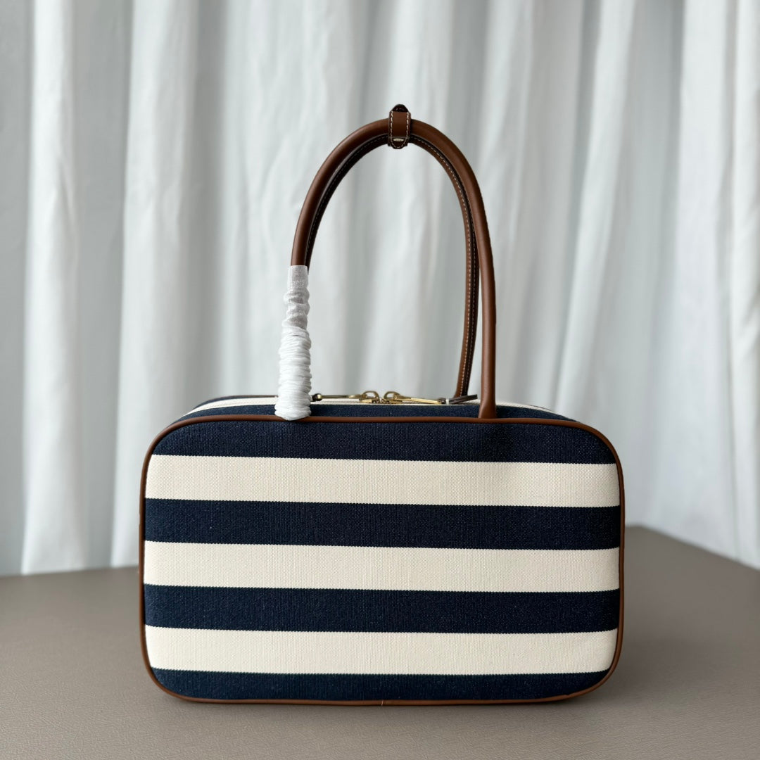 Miu Miu Beau Tote Bag Striped Canvas