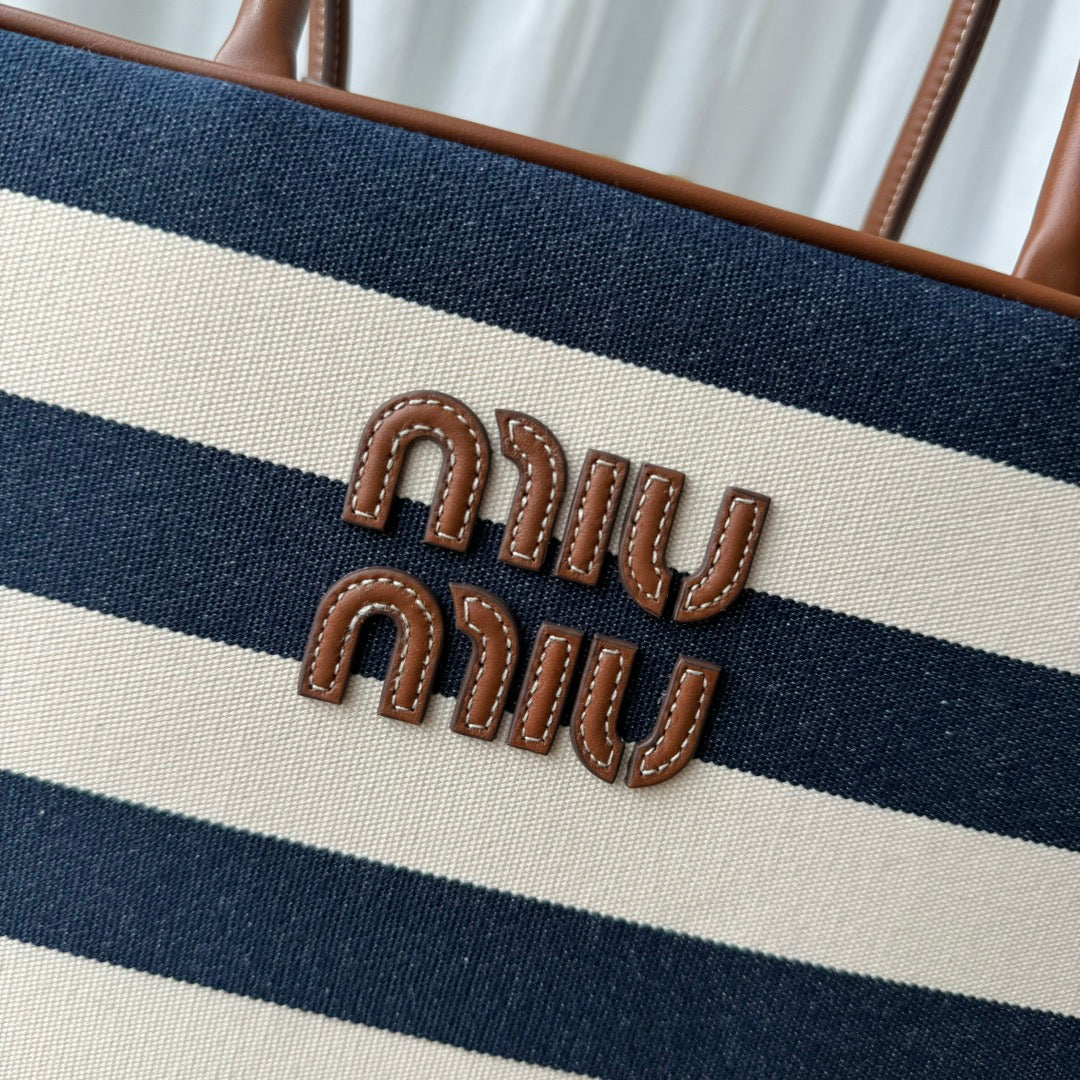 Miu Miu Beau Tote Bag Striped Canvas
