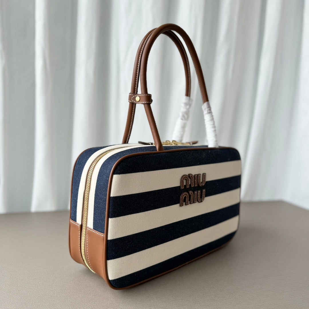 Miu Miu Beau Tote Bag Striped Canvas