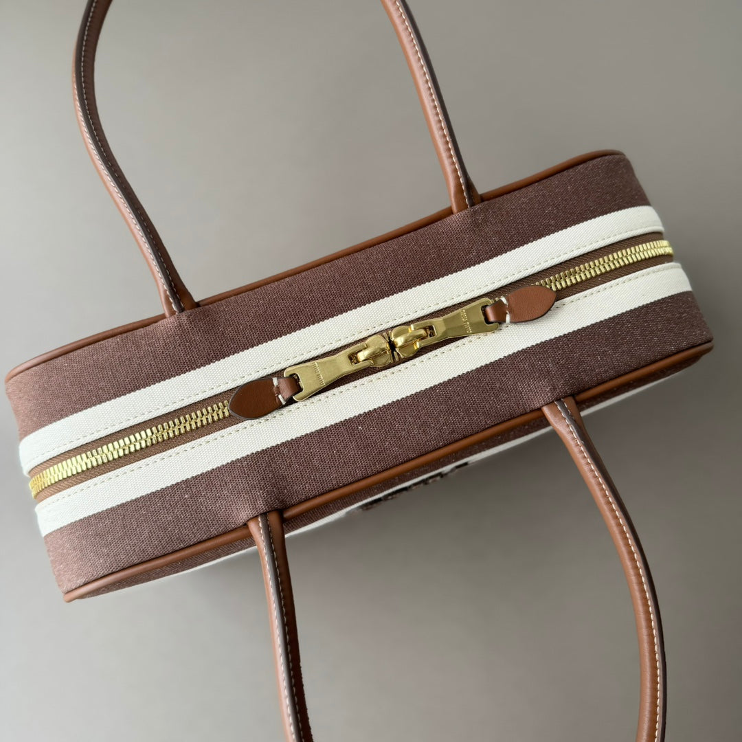 Miu Miu Beau Tote Bag Striped Canvas