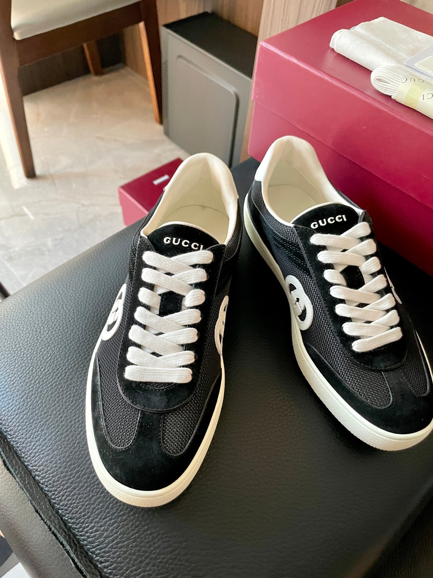GG 26 Sneaker Black White Suede Sheepskin 632811
