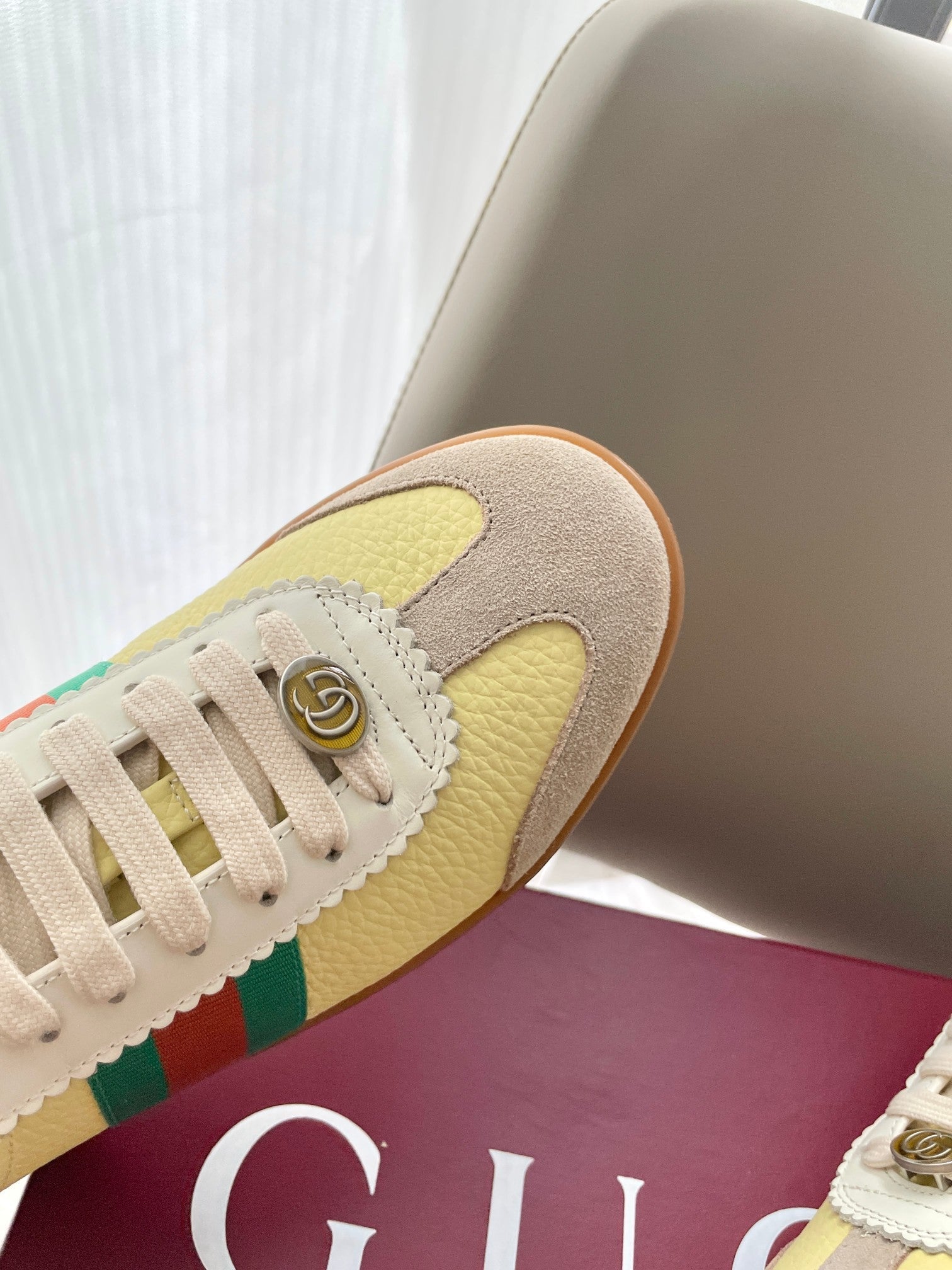 GG 26 Sneaker Light Yellow Beige Suede Cowhide 632806