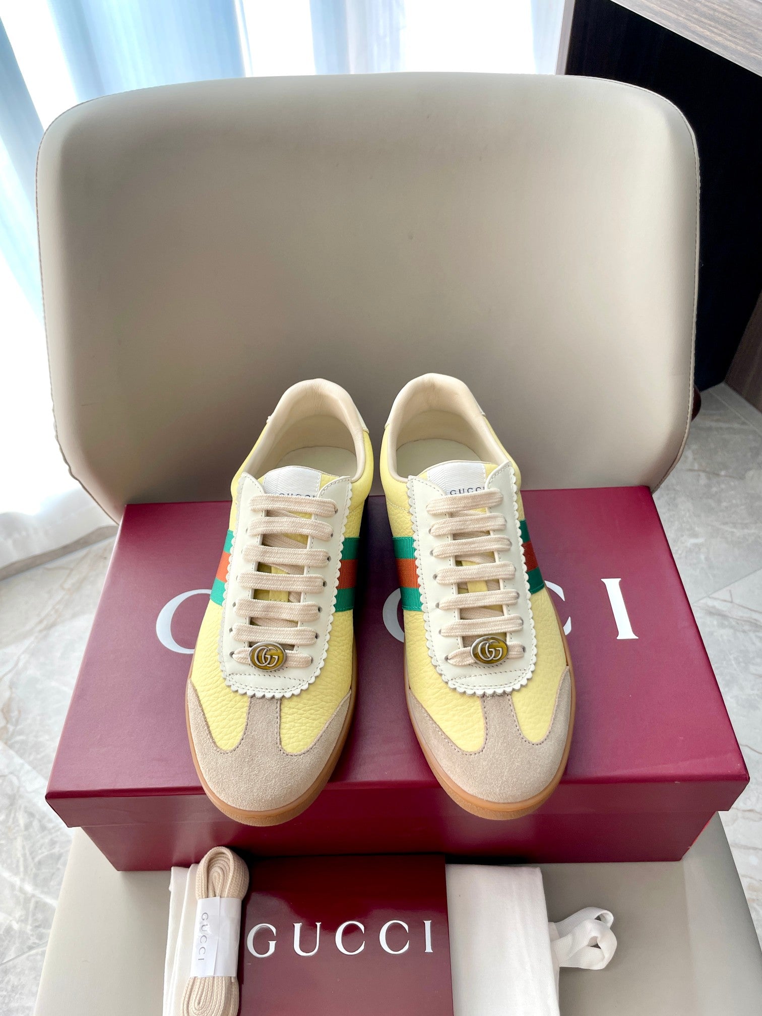 GG 26 Sneaker Light Yellow Beige Suede Cowhide 632806