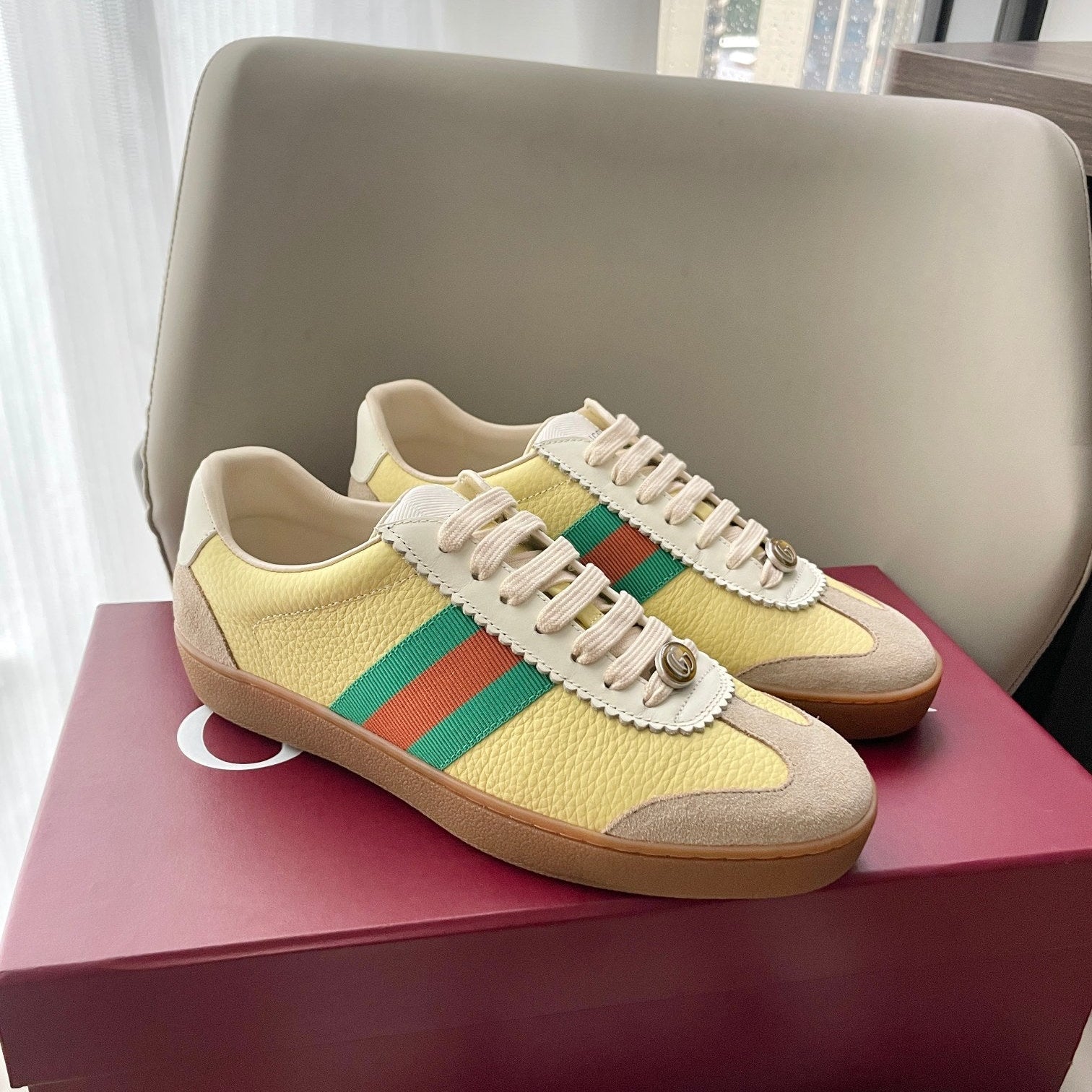 GG 26 Sneaker Light Yellow Beige Suede Cowhide 632806