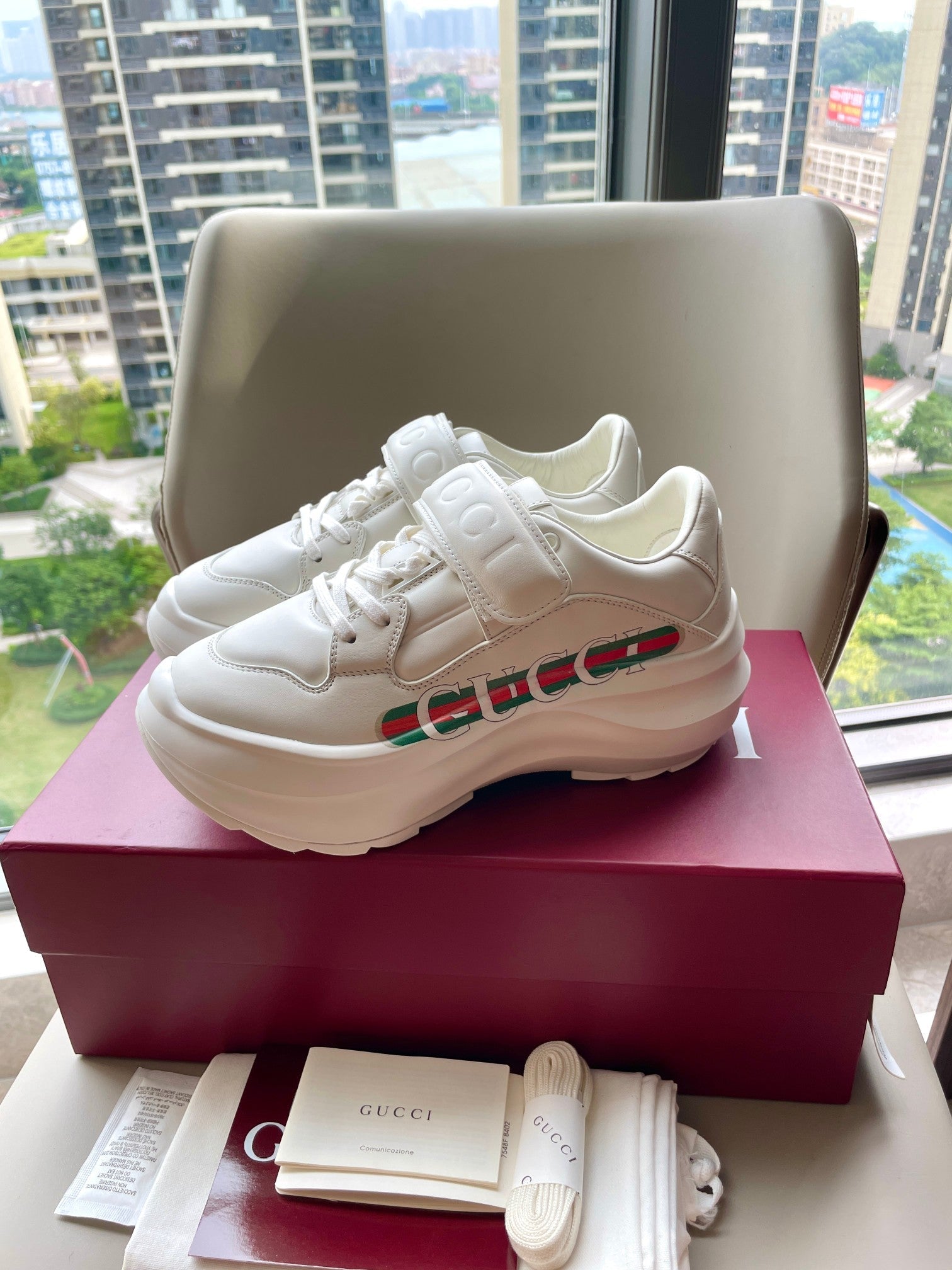 GG 26 Platform Sneaker White Red Sheepskin 632852