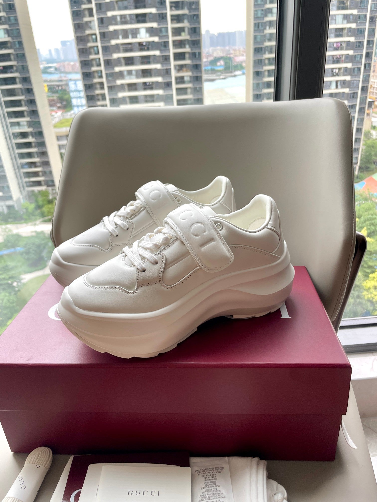 GG 26 Platform Sneaker White Sheepskin 632854