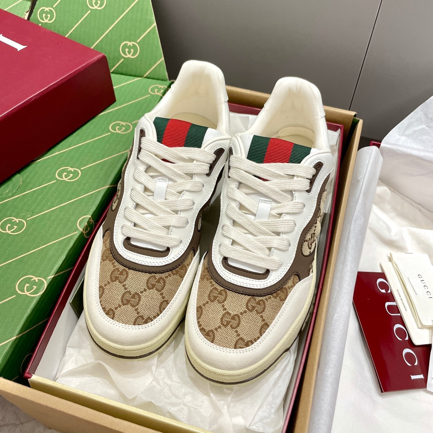 GG 26 Sneaker White Beige Brown Canvas Suede 632876