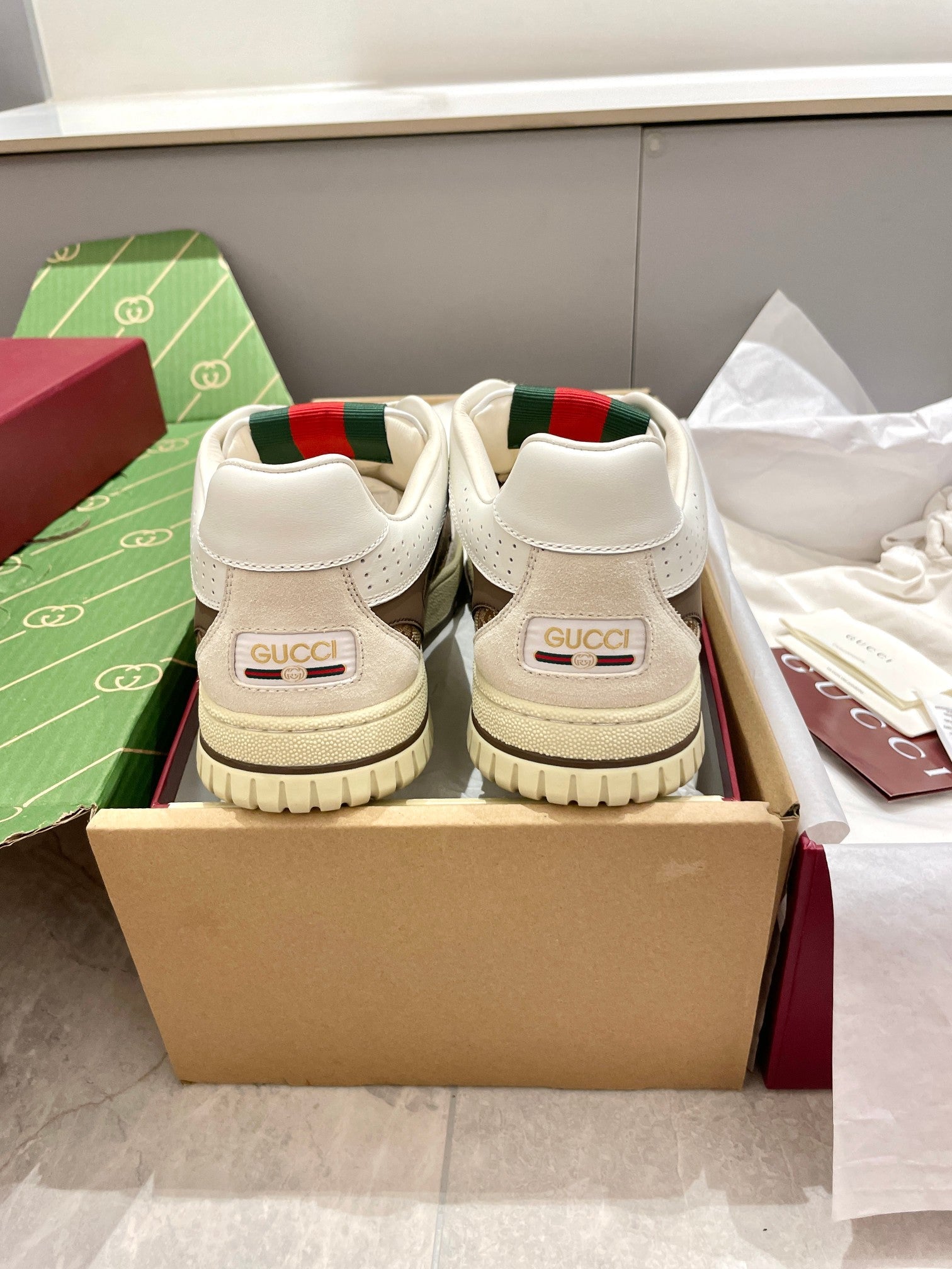 GG 26 Sneaker White Beige Brown Canvas Suede 632876