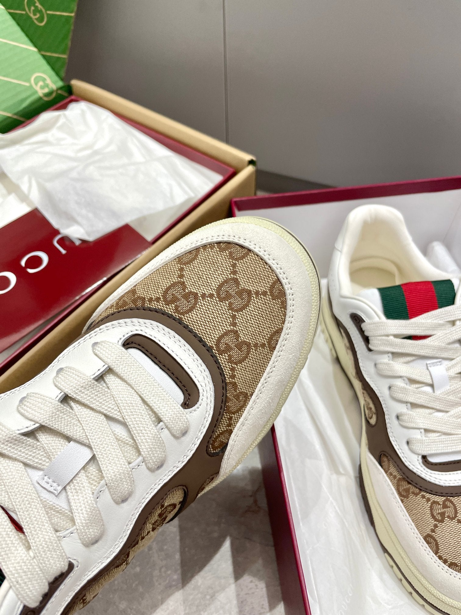 GG 26 Sneaker White Beige Brown Canvas Suede 632876