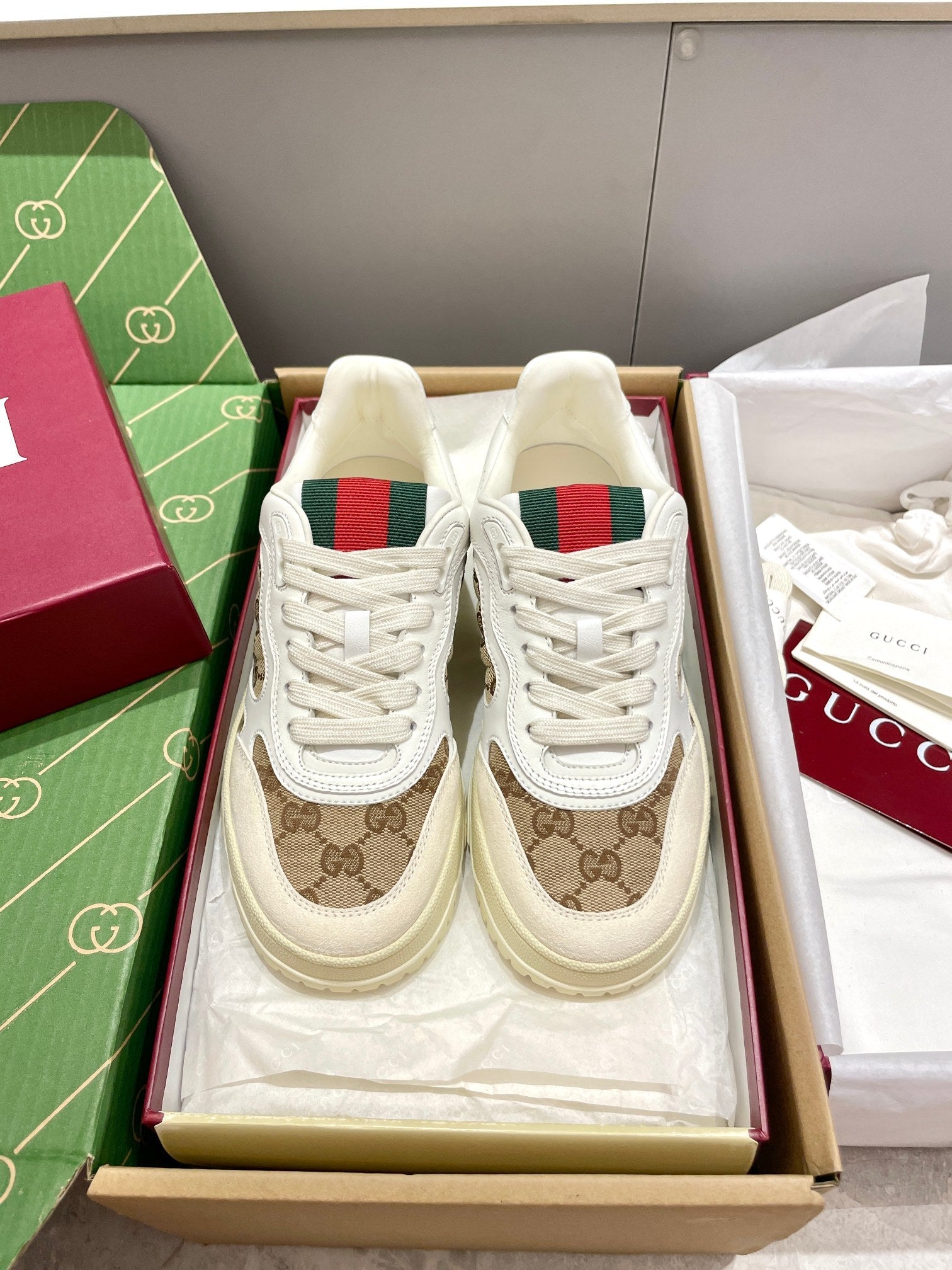 GG 26 Sneaker White Beige Canvas Suede 632875