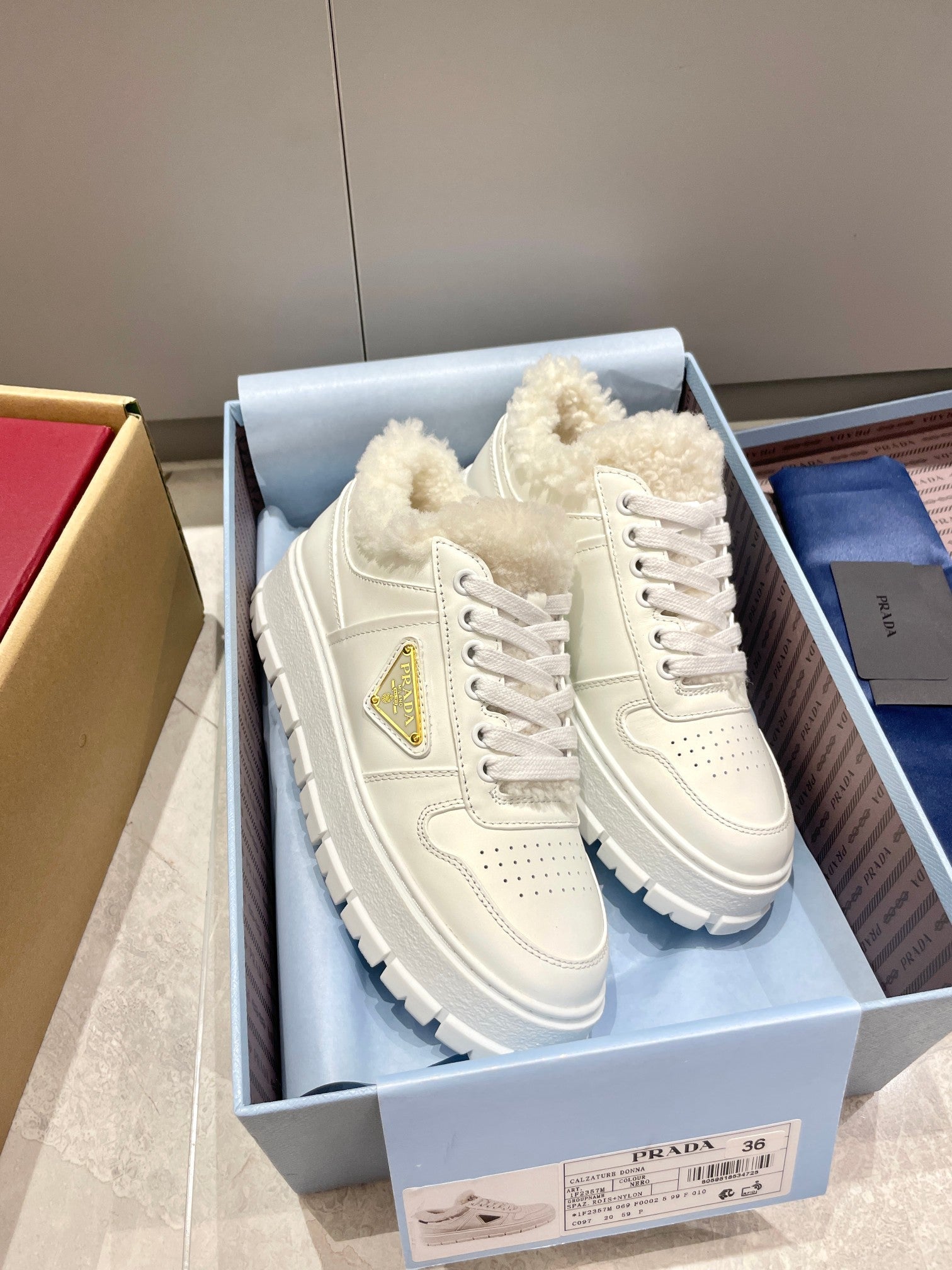 Pra 2025 Sneaker White Calfskin Wool 555234