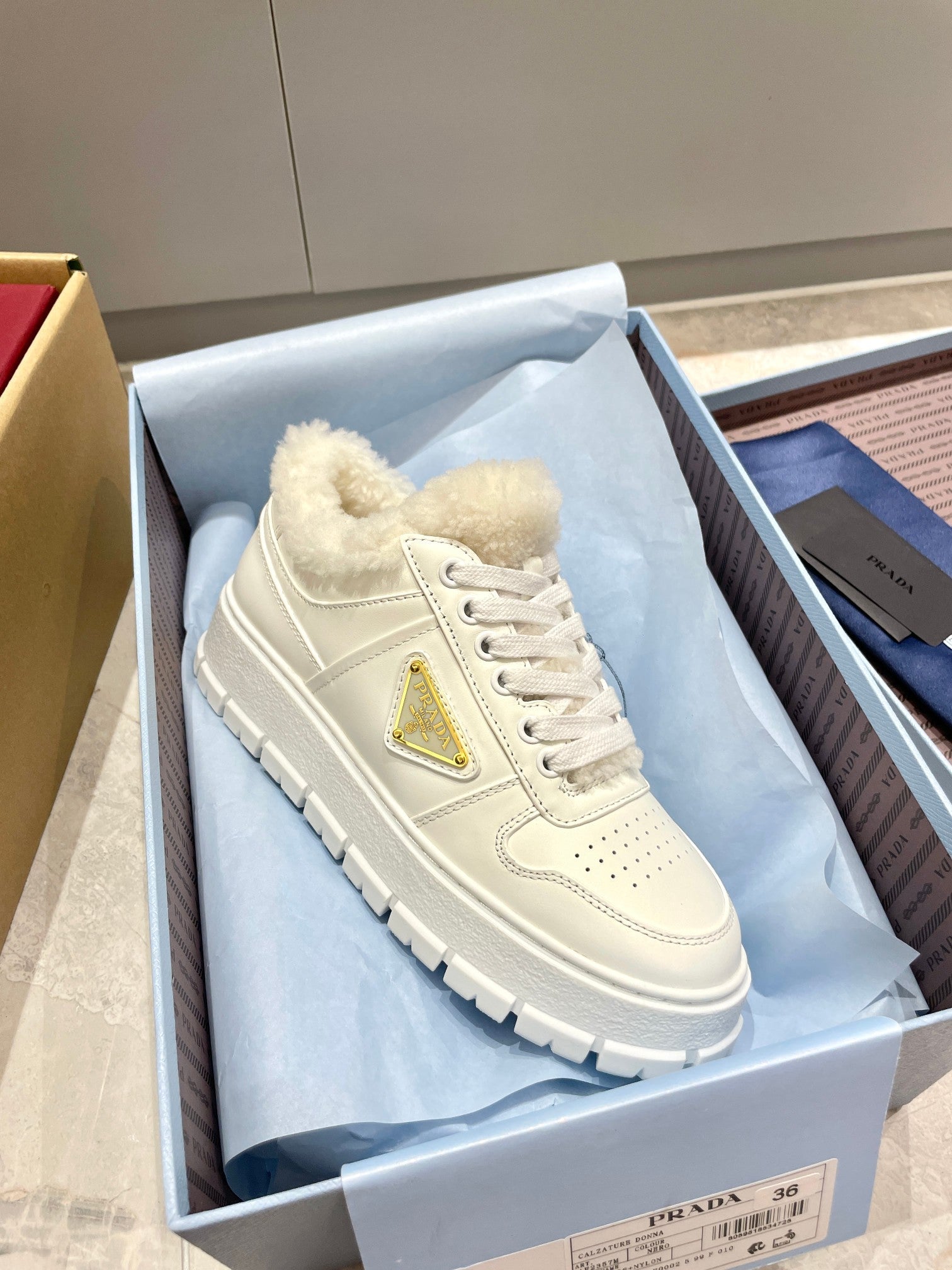 Pra 2025 Sneaker White Calfskin Wool 555234