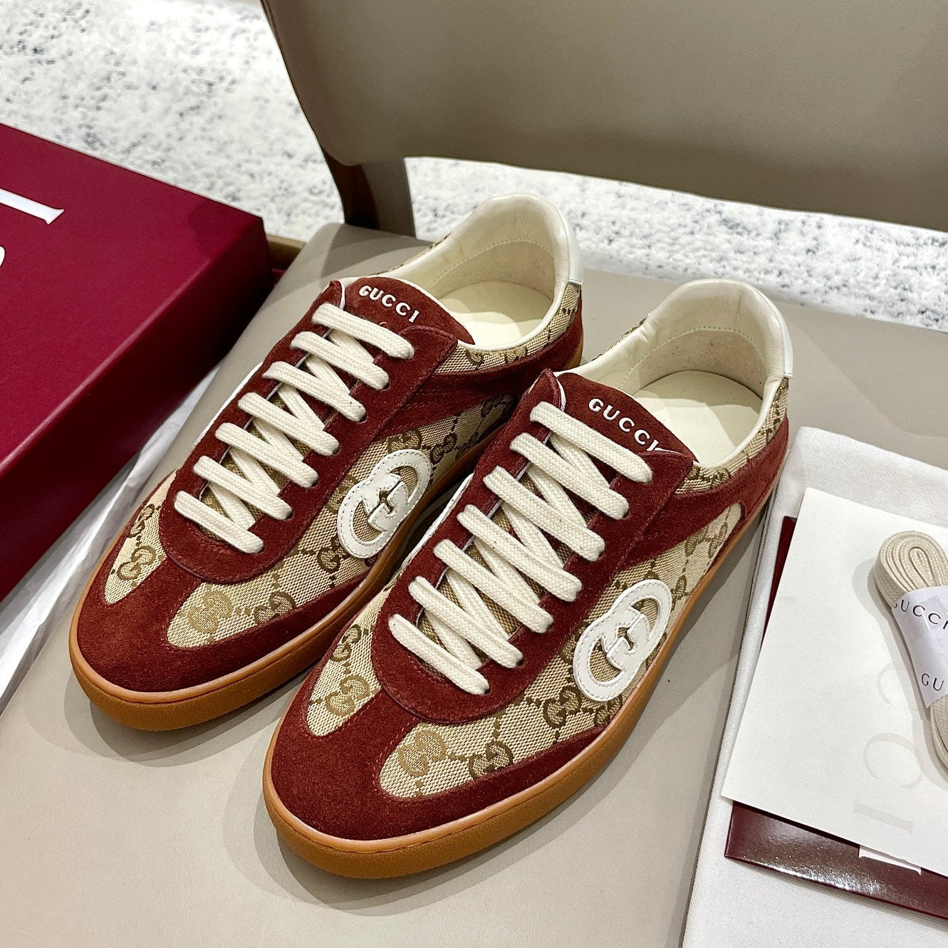 GG 26 Sneaker Dark Red Canvas Suede 632817