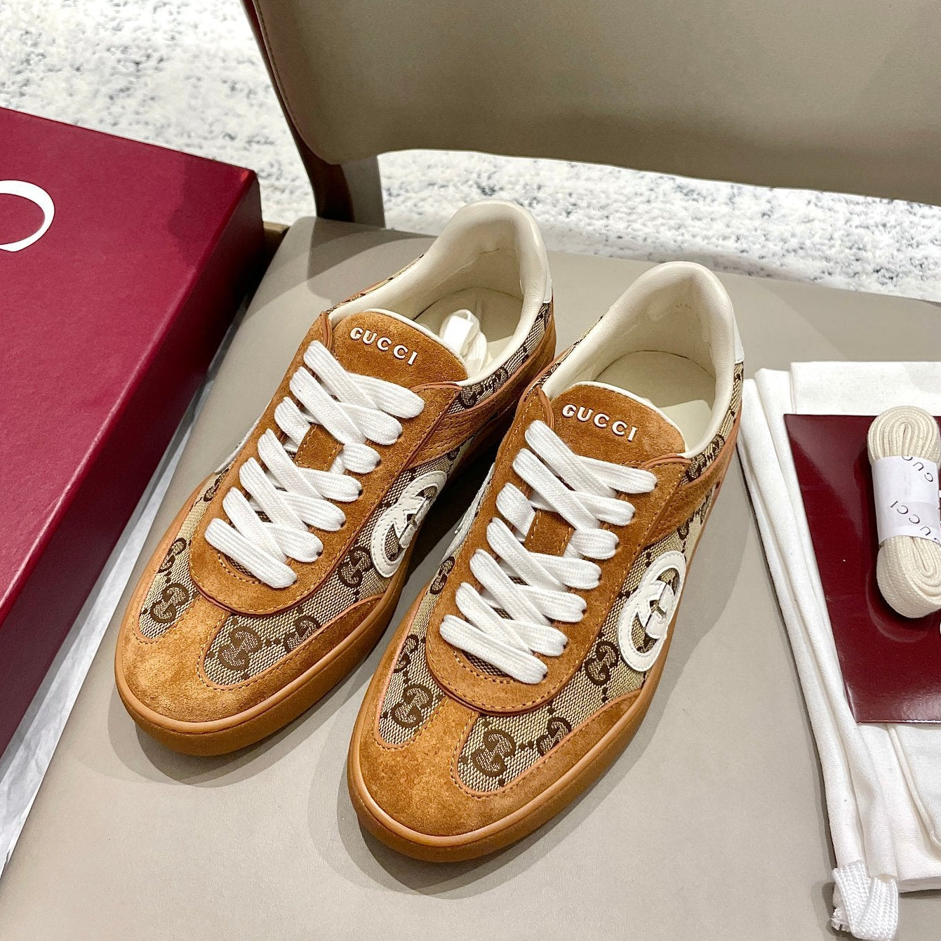 GG 26 Sneaker Camel Brown Canvas Suede 632820