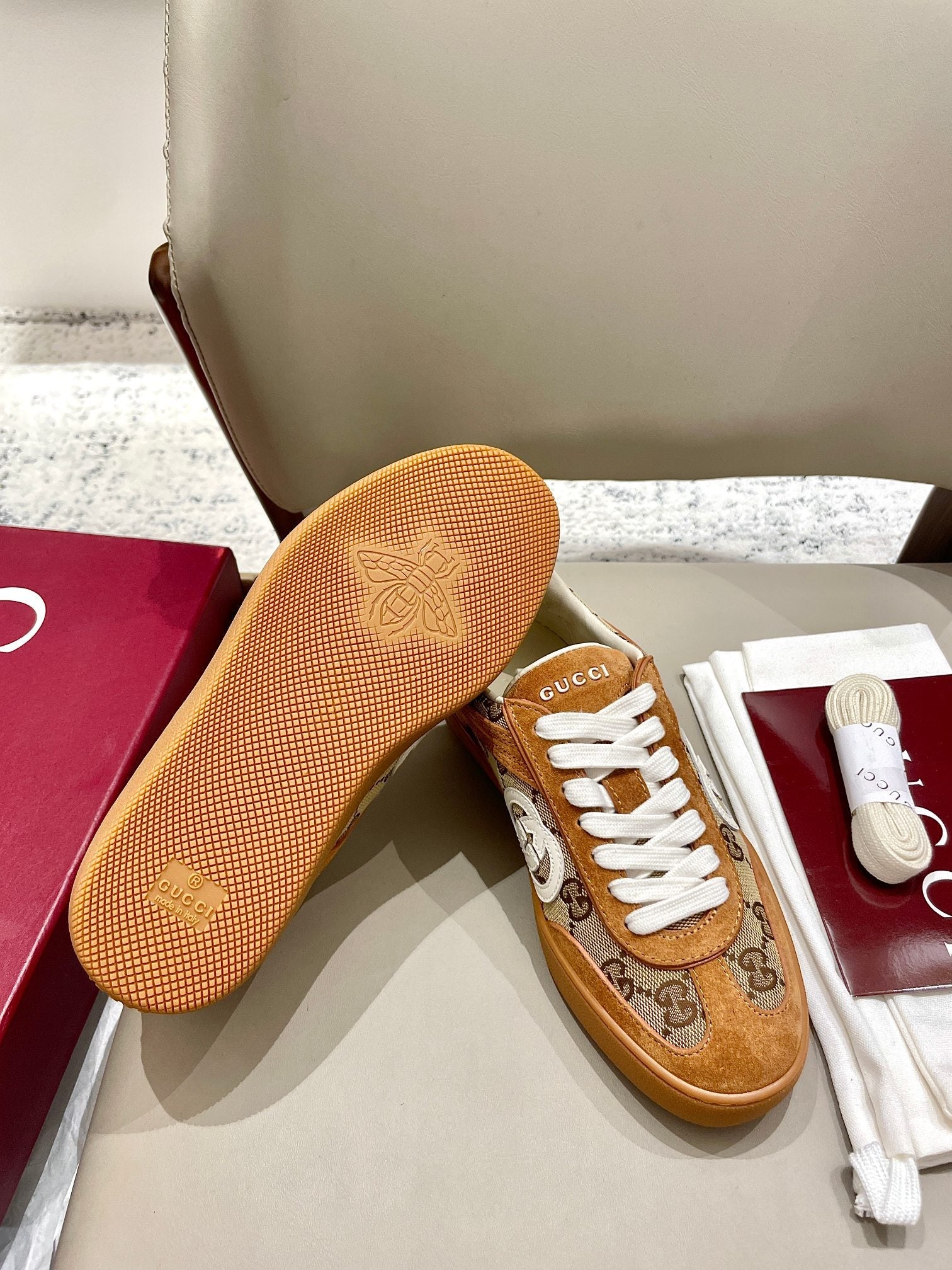 GG 26 Sneaker Camel Brown Canvas Suede 632820