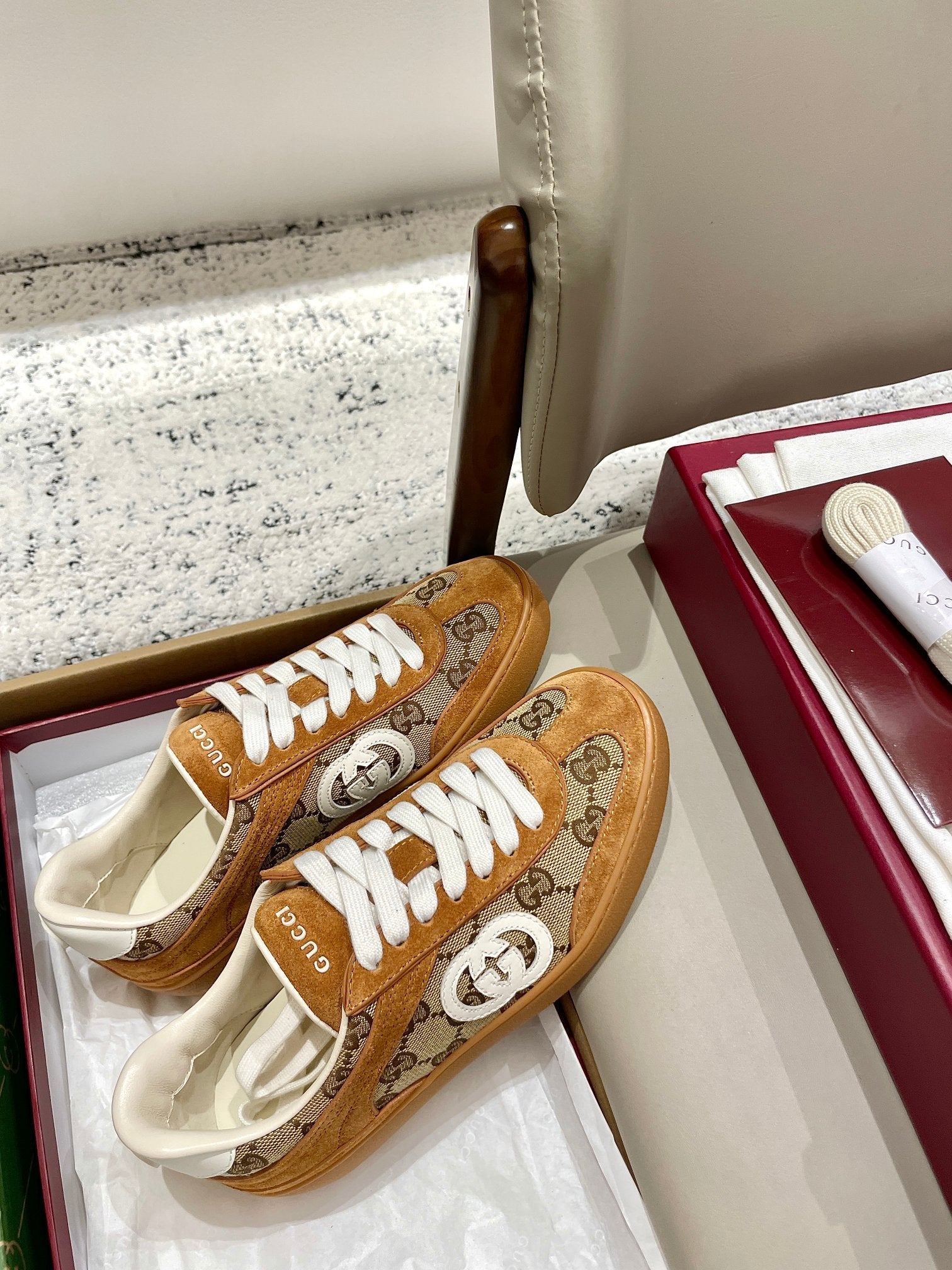 GG 26 Sneaker Camel Brown Canvas Suede 632820