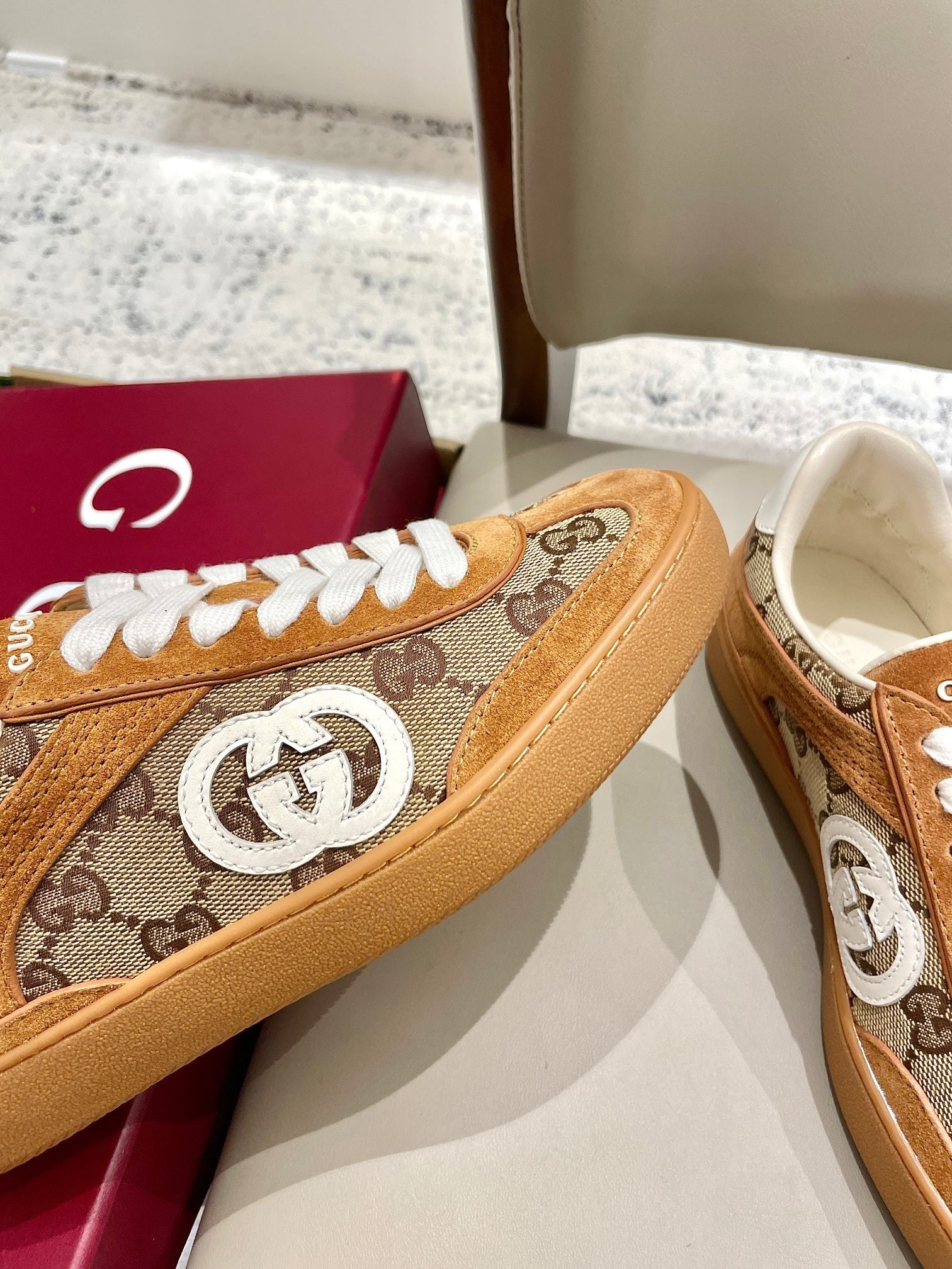 GG 26 Sneaker Camel Brown Canvas Suede 632820