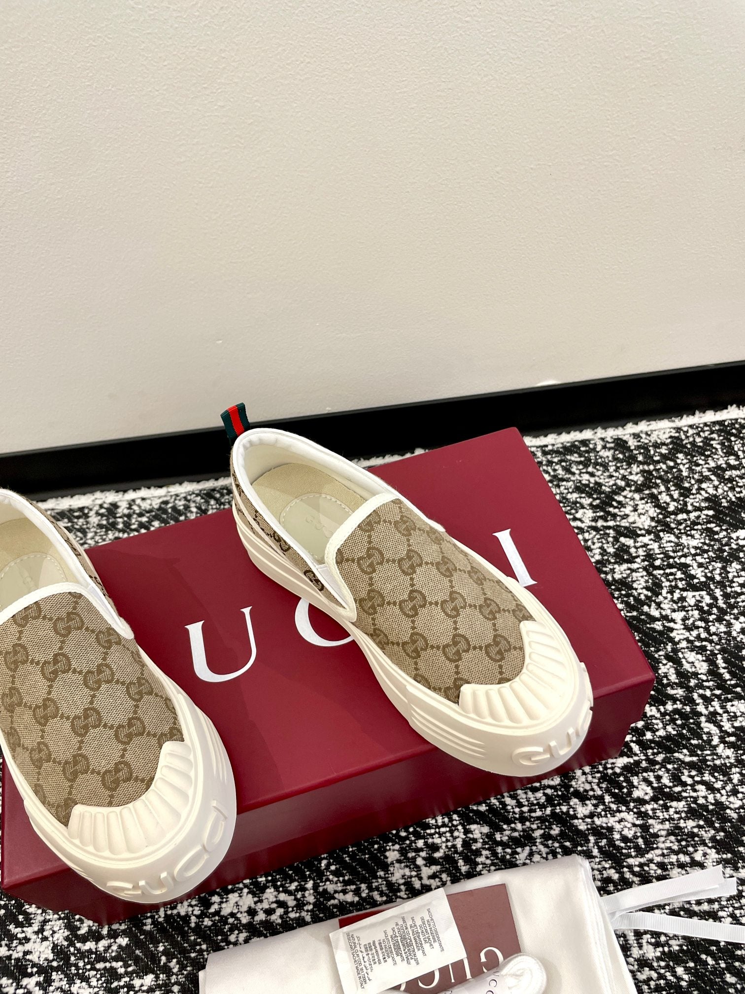 GG 26 Platform Loafers Beige White Monogram Denim 632826