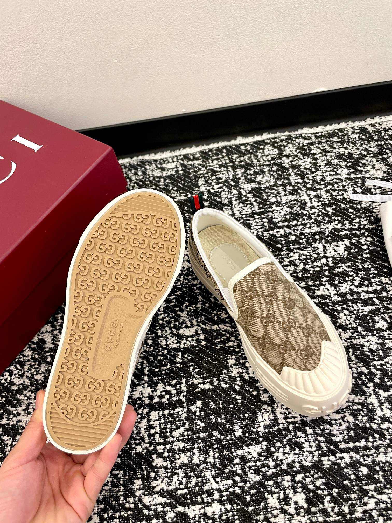 GG 26 Platform Loafers Beige White Monogram Denim 632826