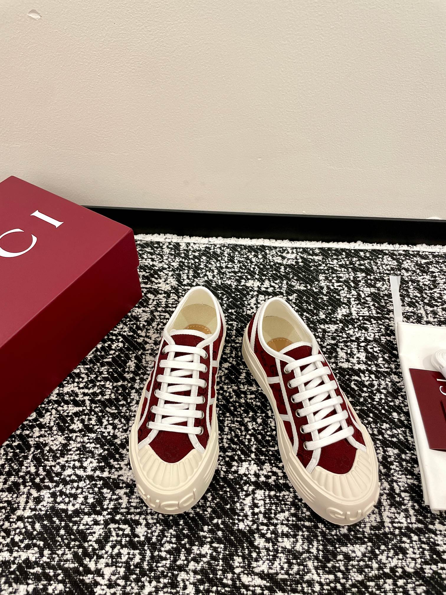 GG 26 Sneaker White Dark Red Canvas Leather 632822