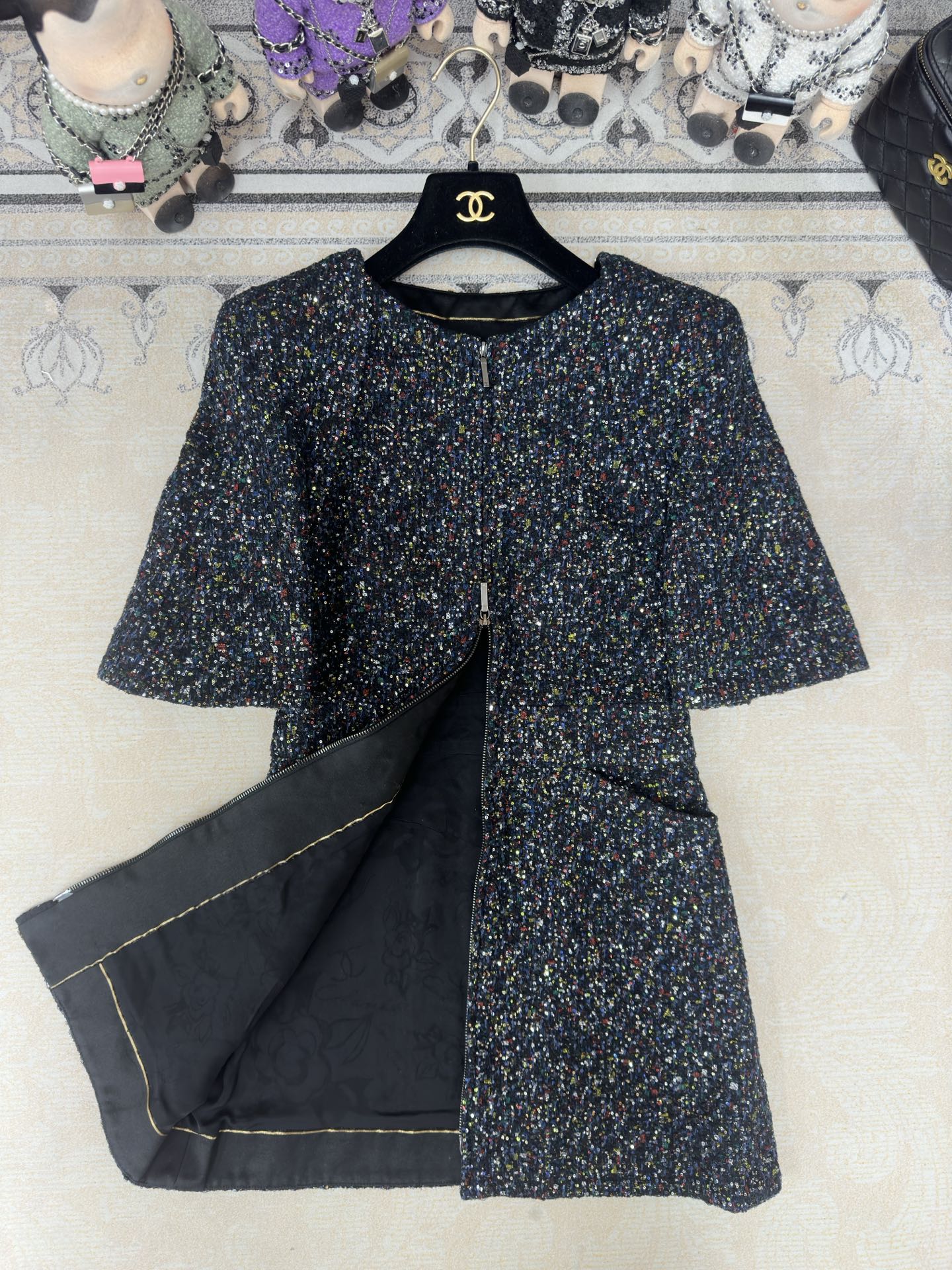 CC Tweed Short Sleeve Dress  Multicolor Polyester Polyamide 251864