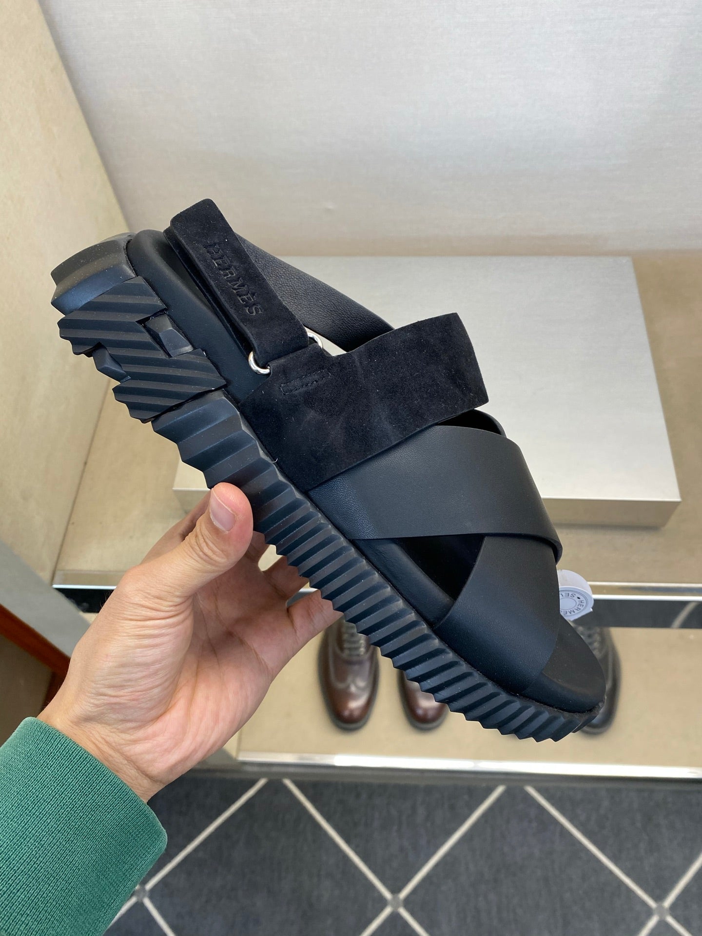 HM Men's Electric Sandals Black Suede Calfskin 602591