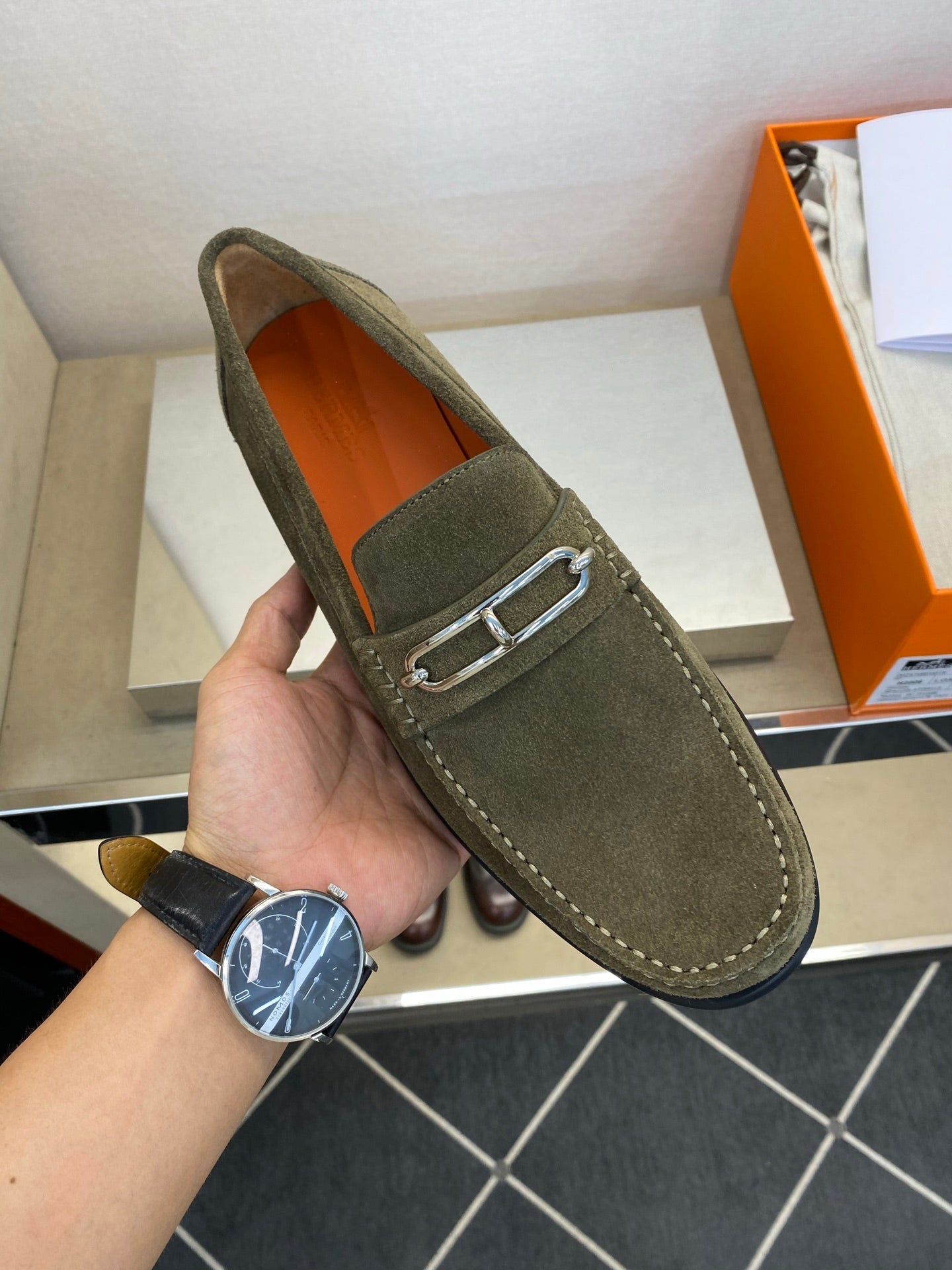 HM Men's Colette Loafer Olive Green Suede 680423