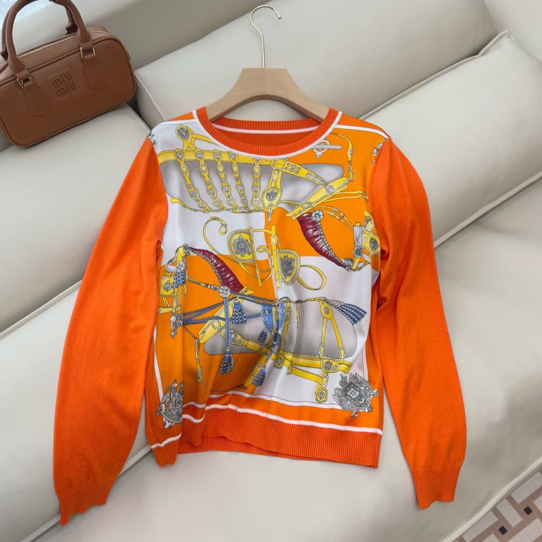 Hm Long Sleeve Knit Sweater Orange Silk