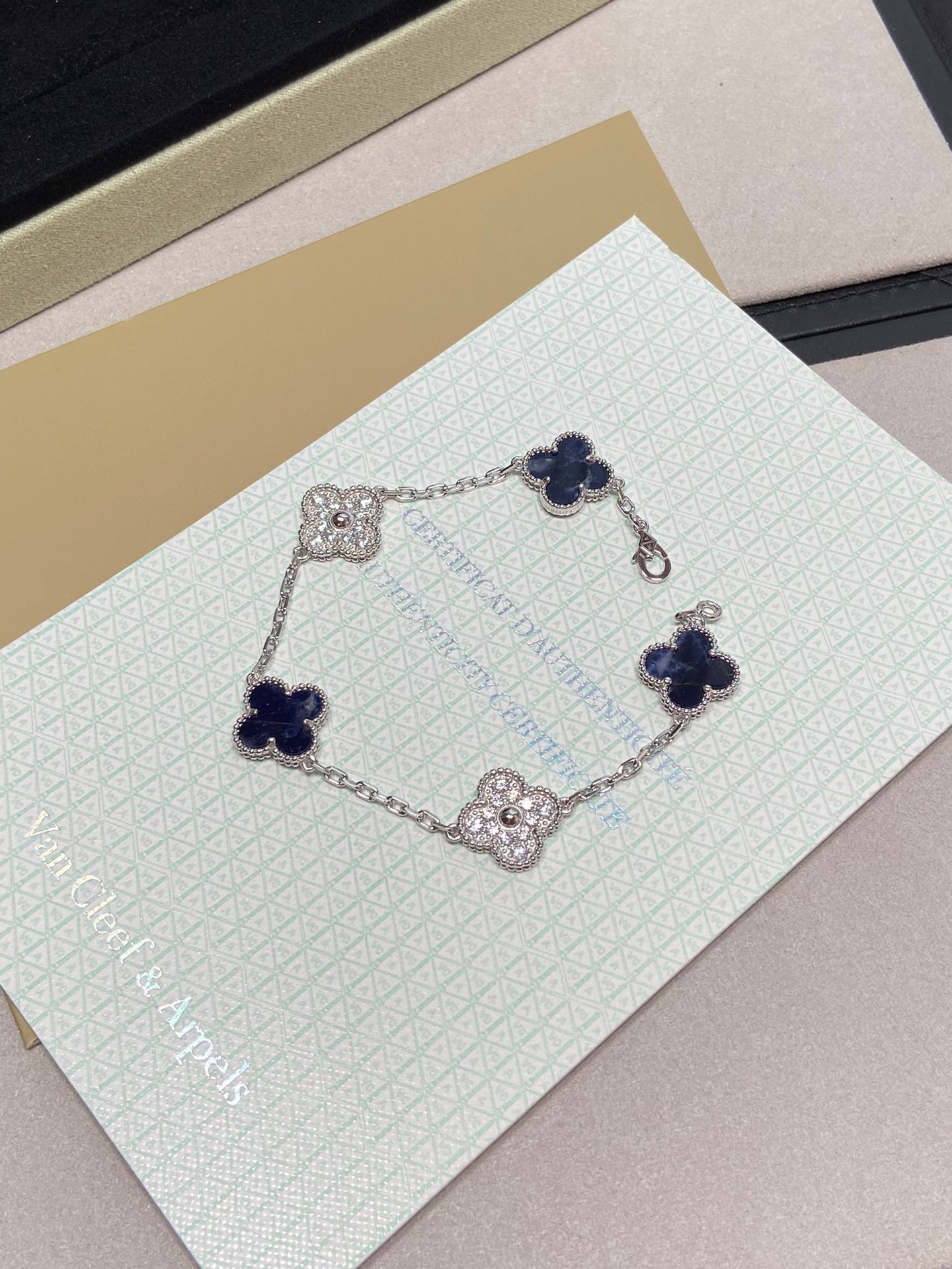 VCA Clover Blue 5 Motifs Sliver Bracelet