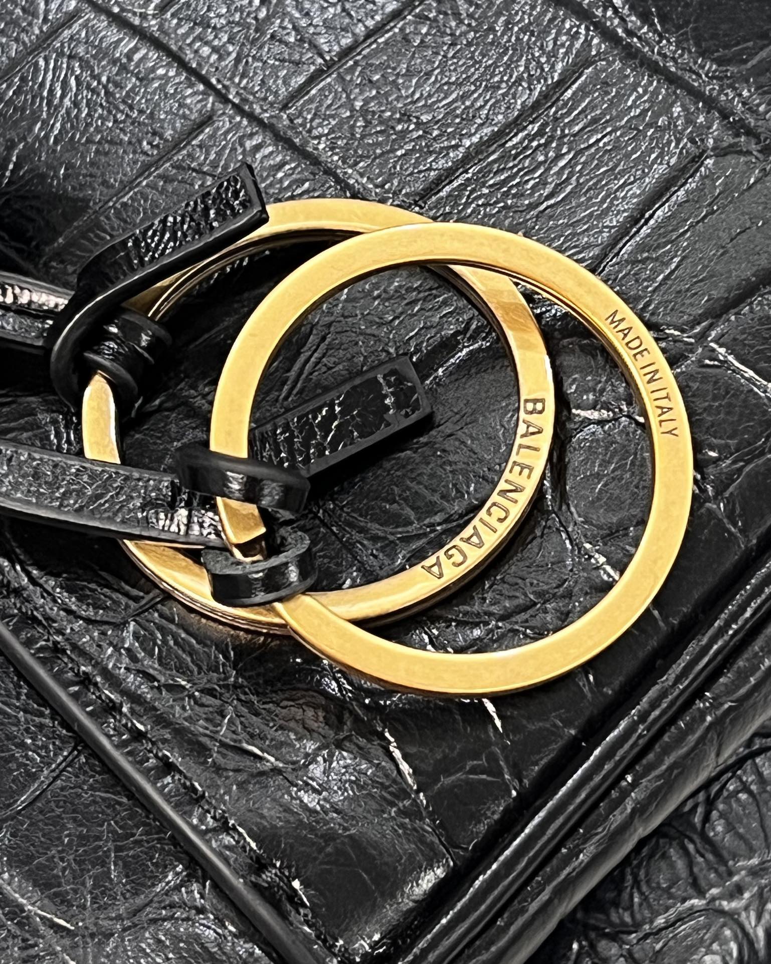 Balenciaga Large  Rodeo Crocodile Embossed Bag 40 Black Leather Gold Hardware