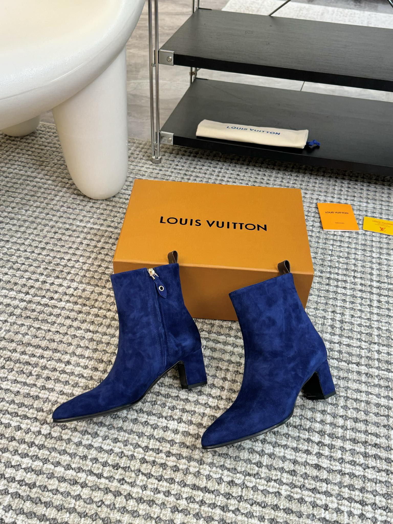 LV Ankle Boots 60mm Classic Blue Suede