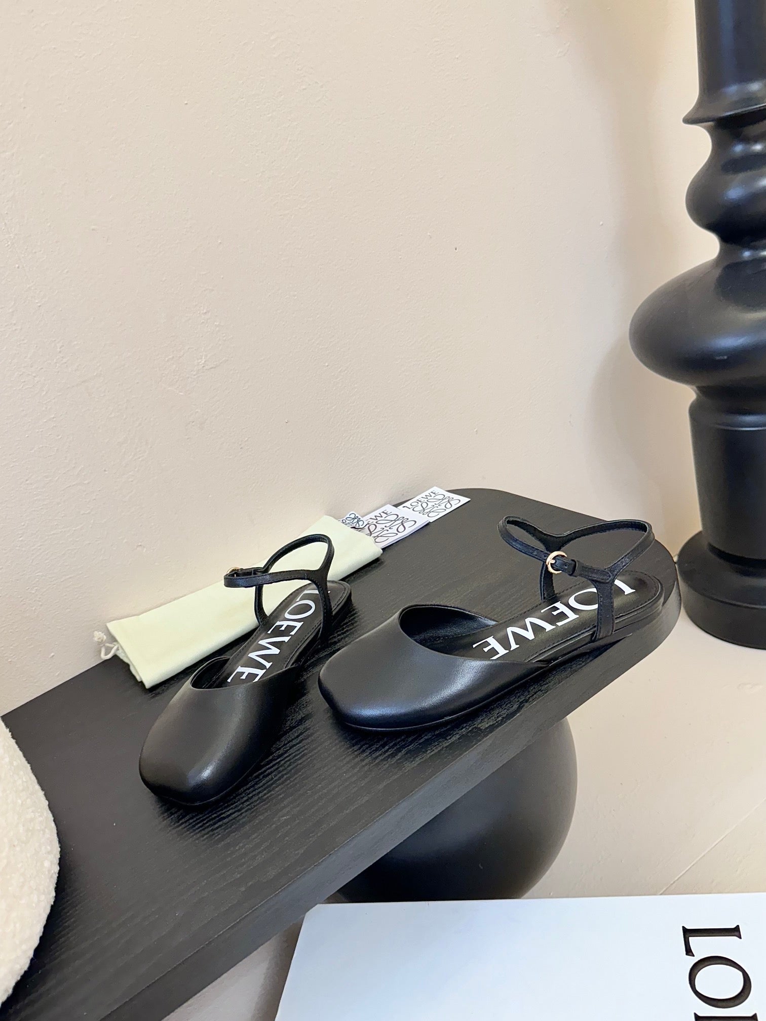 Loewe 25 Toy Ankle Strap Ballet Flat Black Calfskin 309171