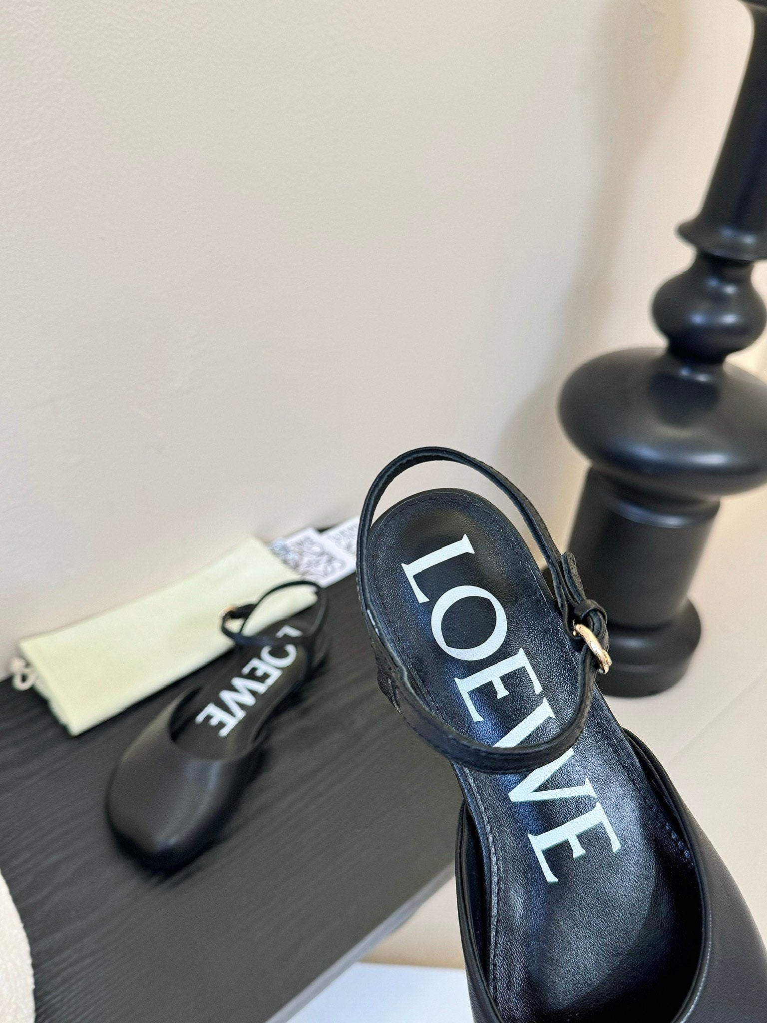 Loewe 25 Toy Ankle Strap Ballet Flat Black Calfskin 309171