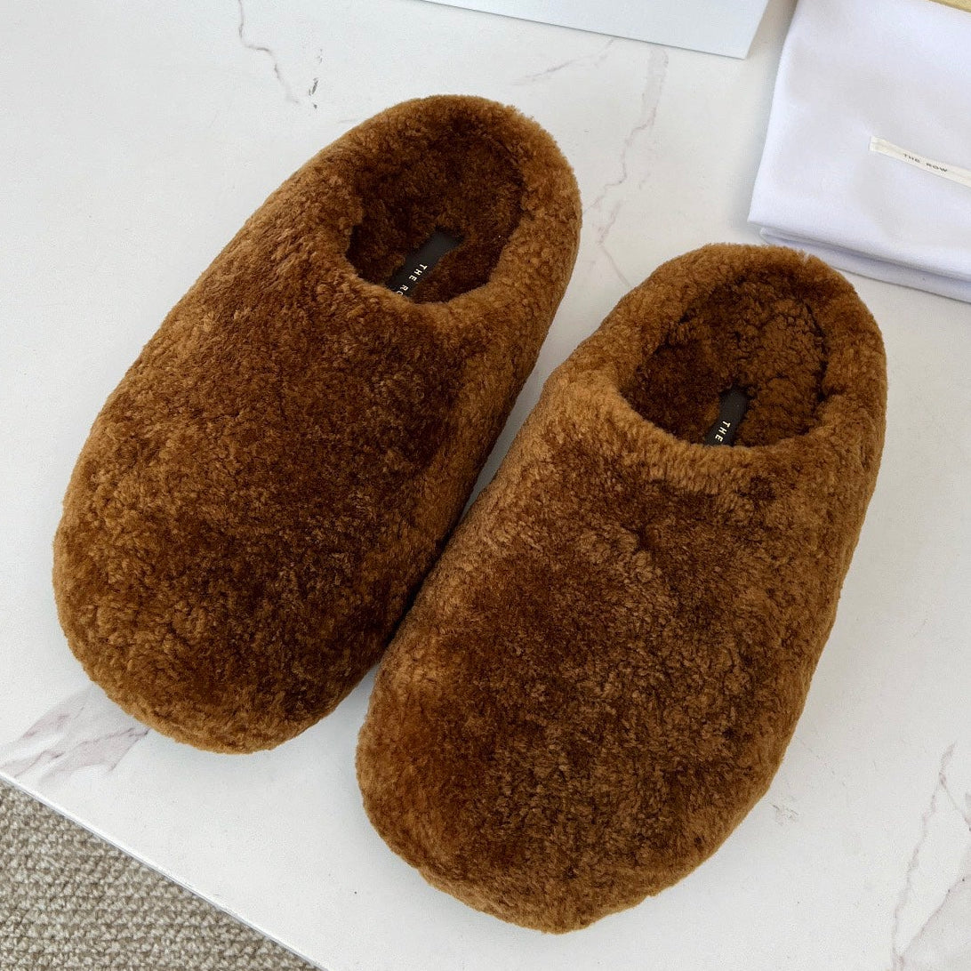The Row 2025 Retro Oversized Toe Birkenstock Slipper Brown Wool 576032