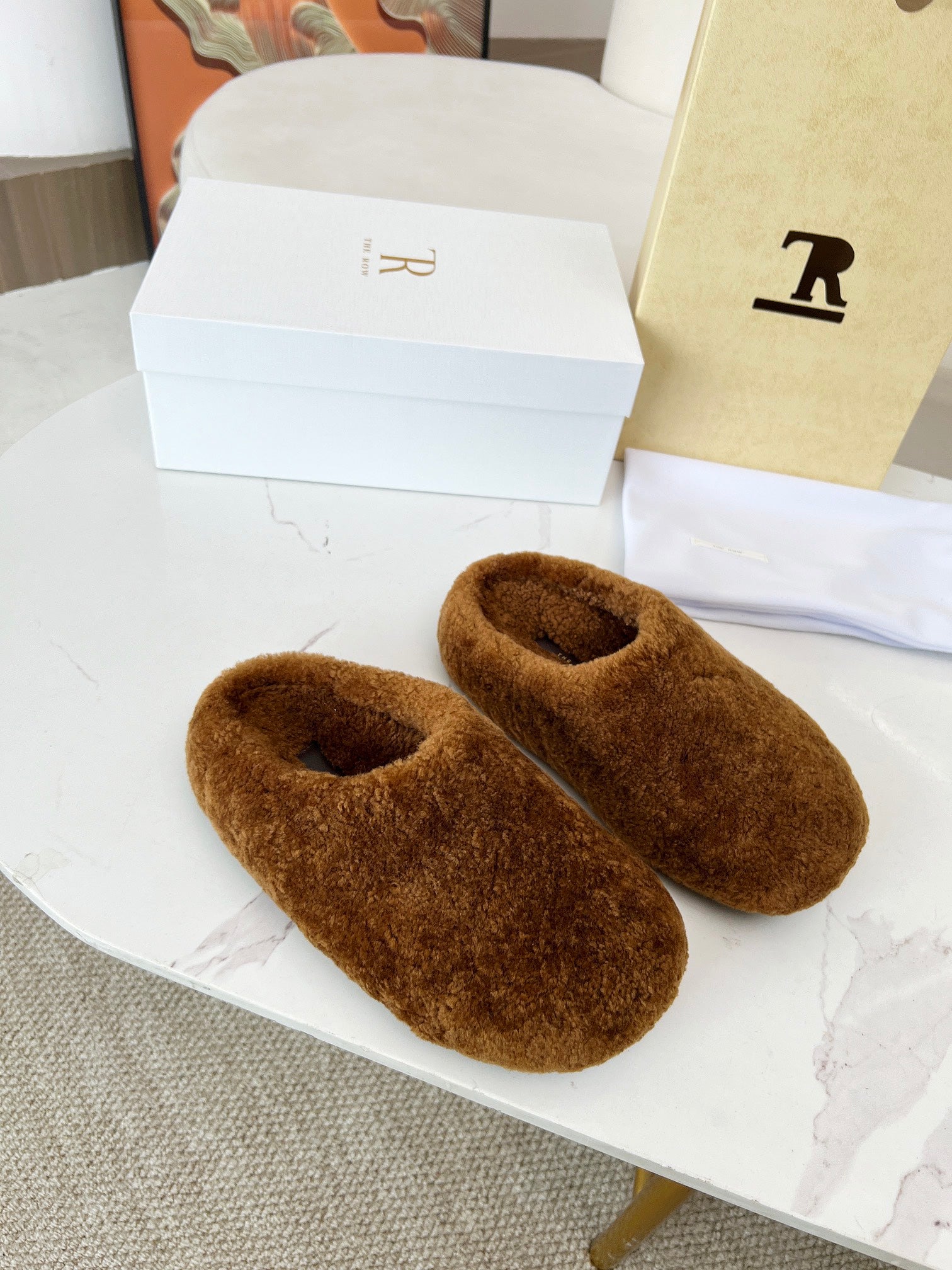 The Row 2025 Retro Oversized Toe Birkenstock Slipper Brown Wool 576032