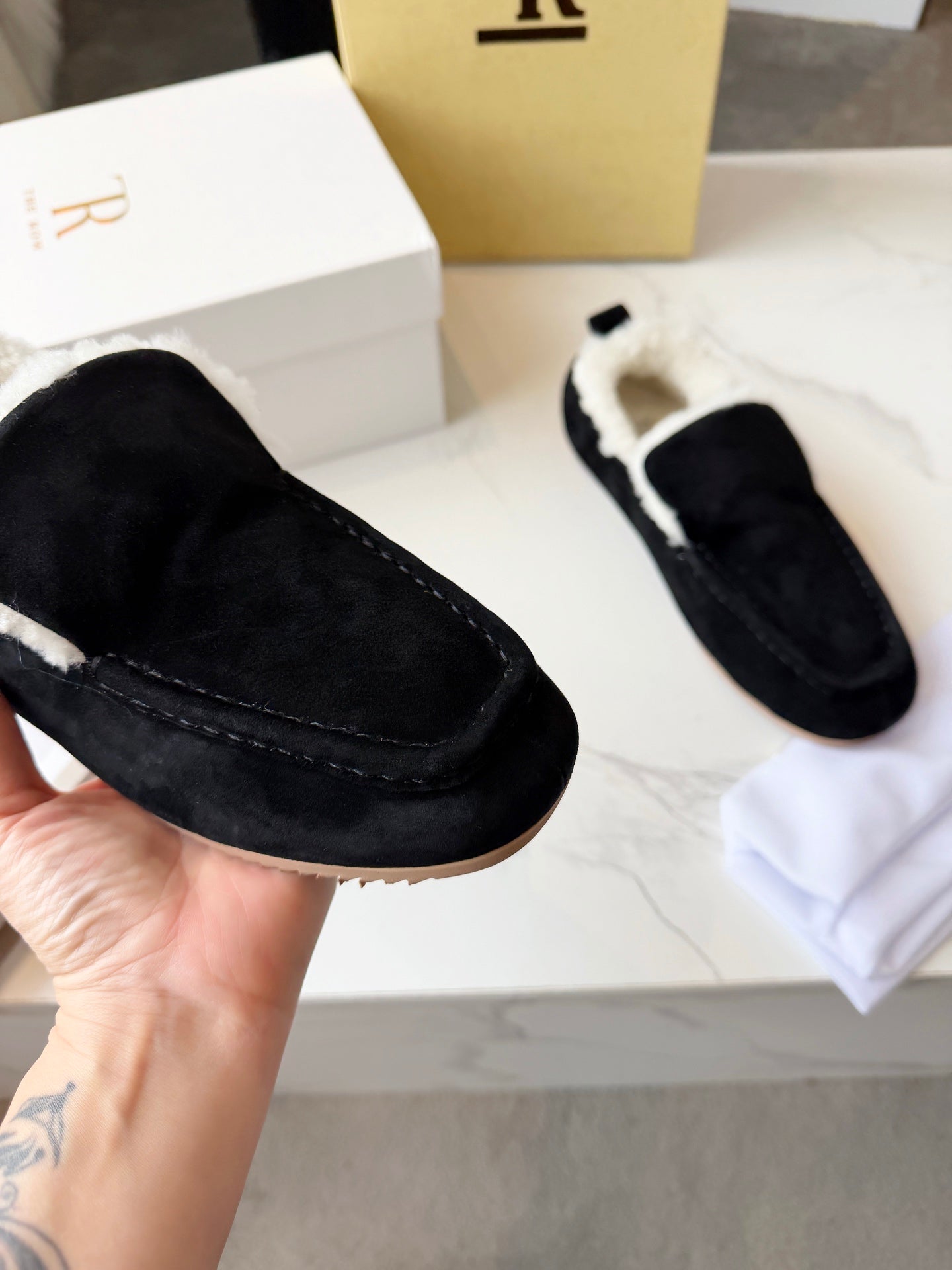 The Row 2025 Loafer Black Suede Wool 576845