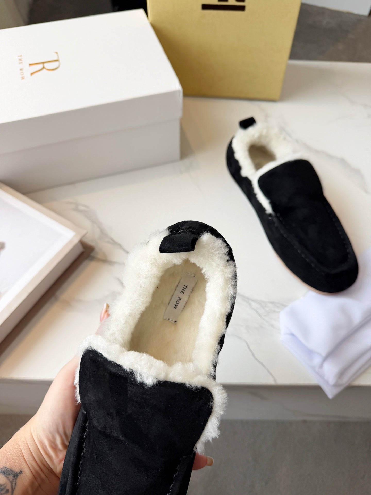 The Row 2025 Loafer Black Suede Wool 576845