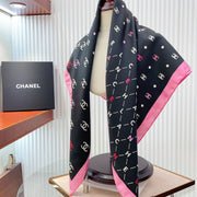 CC Square Scarf 90 CM In Black Pink Silk 167944