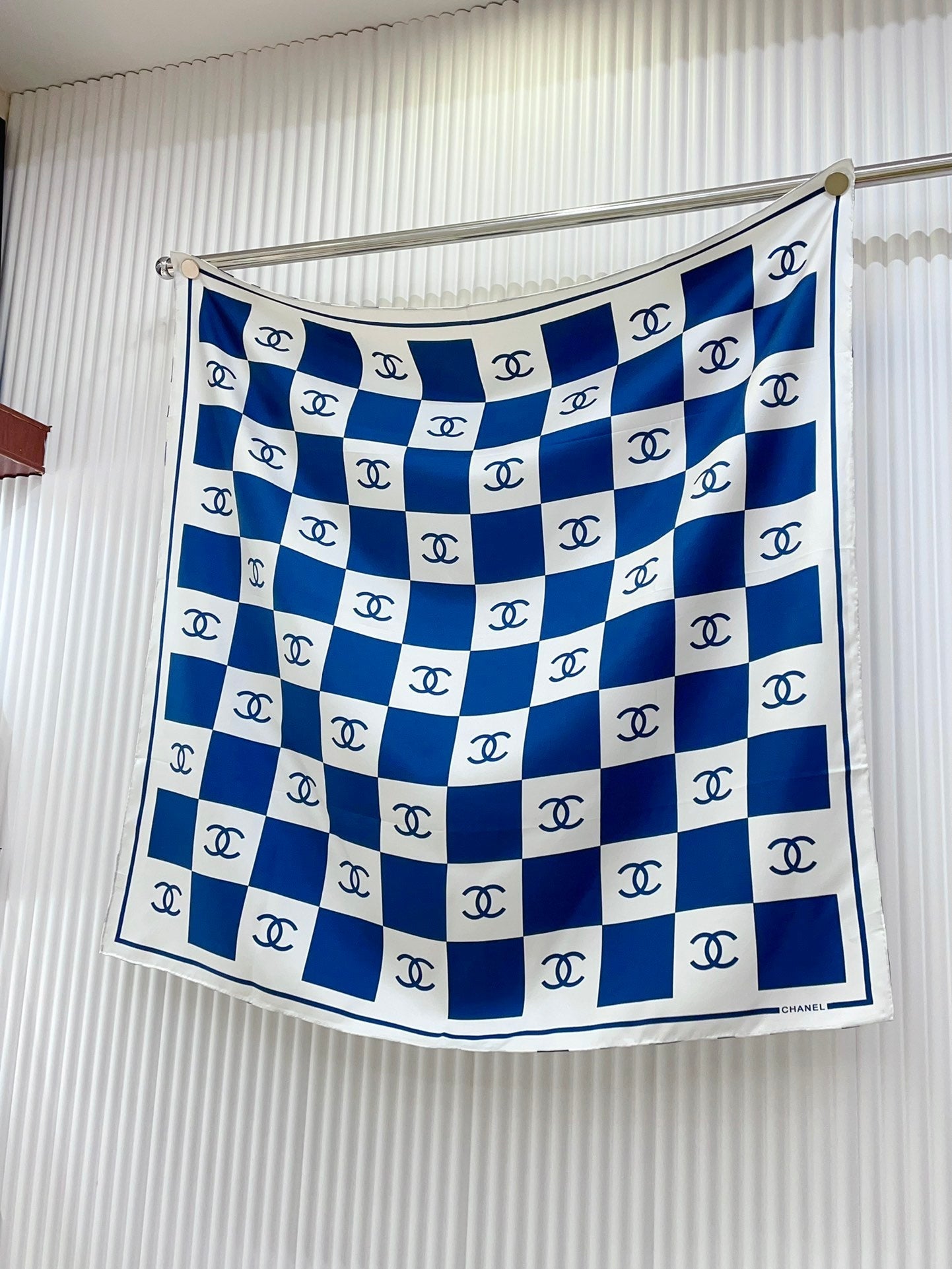 CC Square Scarf 90 CM In Blue And White Striped Silk 174876