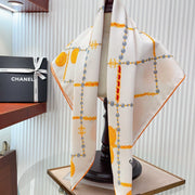 CC Square Scarf 90 CM In White Mix Yellow Silk Twill 176345