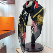 Scarf 110 CM In Black Colorful Voile Silk 193826