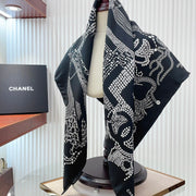 CC Square Scarf 90 CM In Black White Silk Twill  198570