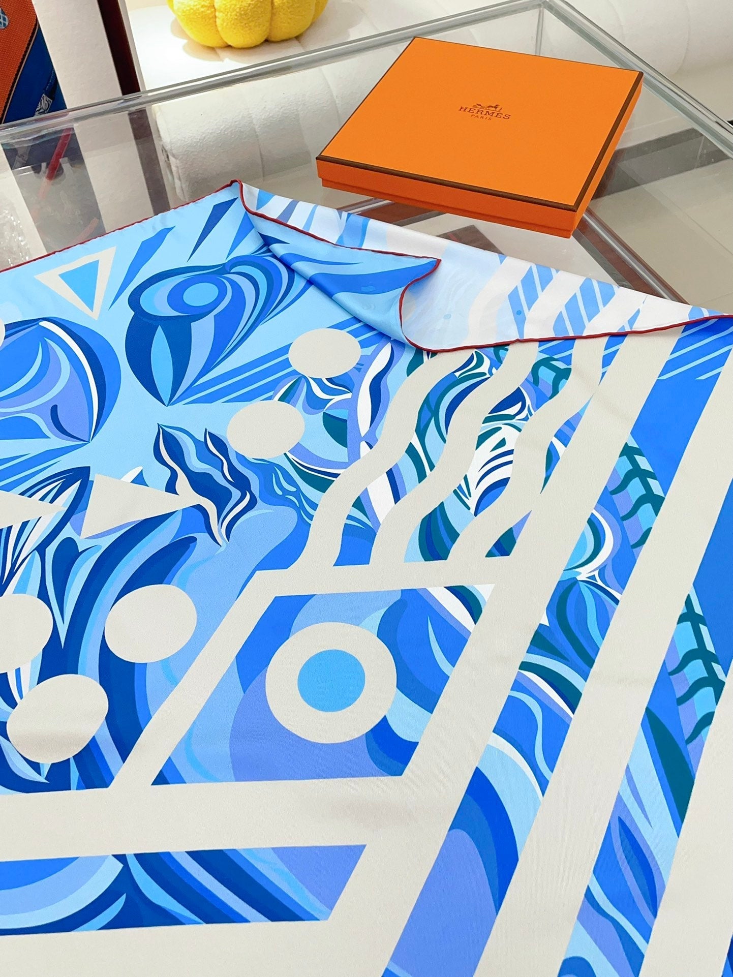 Le Reve De Julia Scarf 90 CM In Blue Colorful Silk Twill 198578