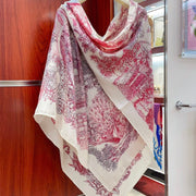 Le Jardin De Leila Au Bloc Shawl 135 CM In Pink Red Cashmere And Silk 316264