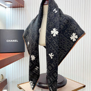 CC Square Scarf 90 CM In Black Mix White Cashmere Silk 316268