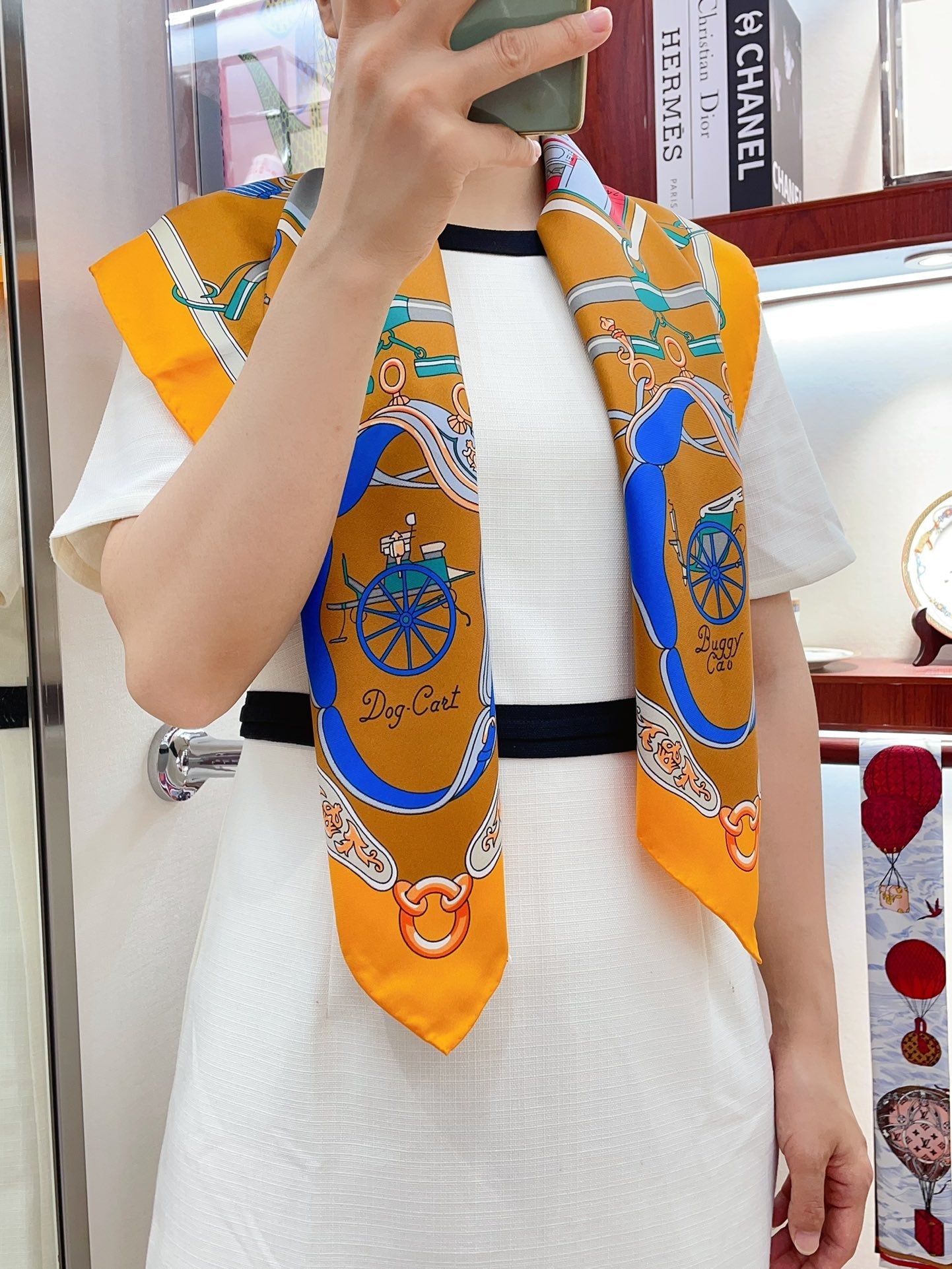 Palonniers scarf 90 CM In Orange Colorful Silk Twill 321910